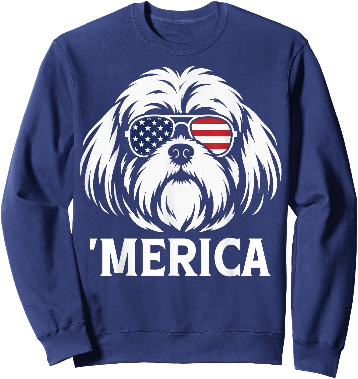 Patriotic Shih Tzu Dog 'Merica American Flag USA 4th of July Sweatshirt - Sweatshirt | Navy