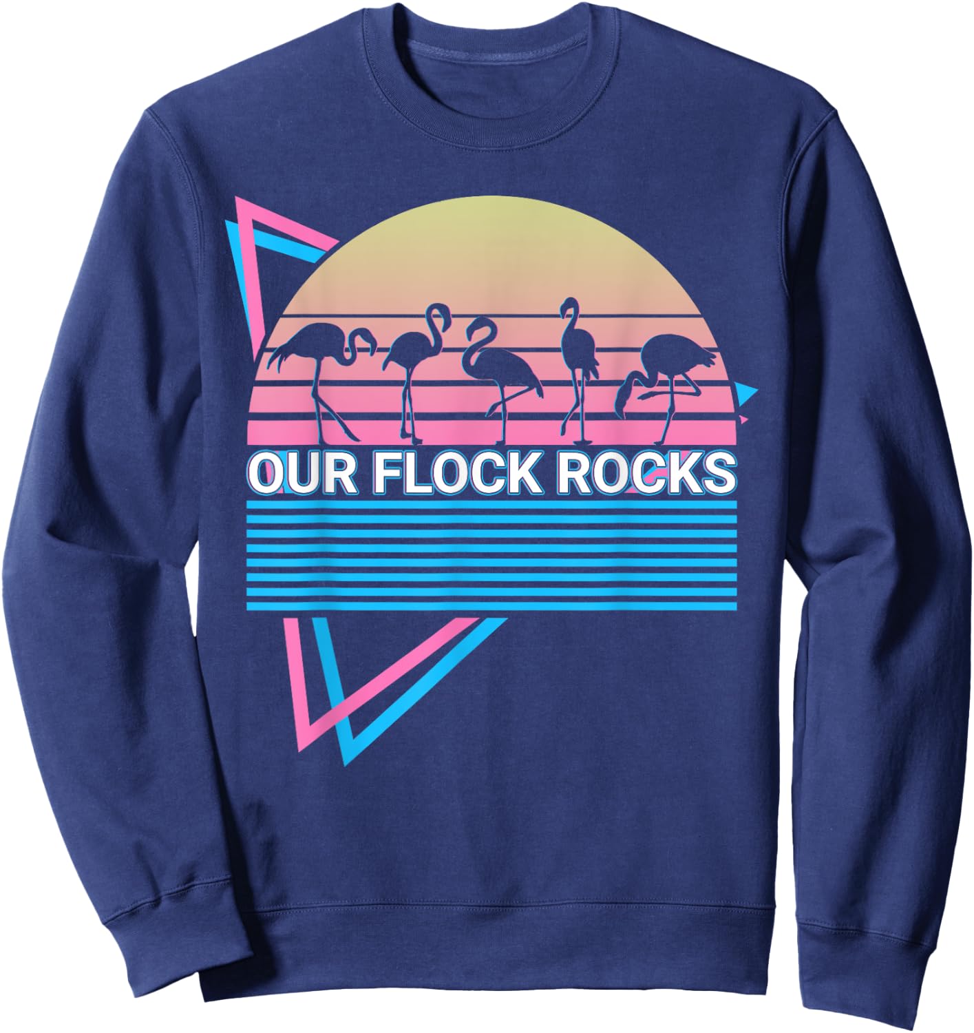 Funny Flamingo Retro Our Flock Rocks Sweatshirt - Sweatshirt | Navy