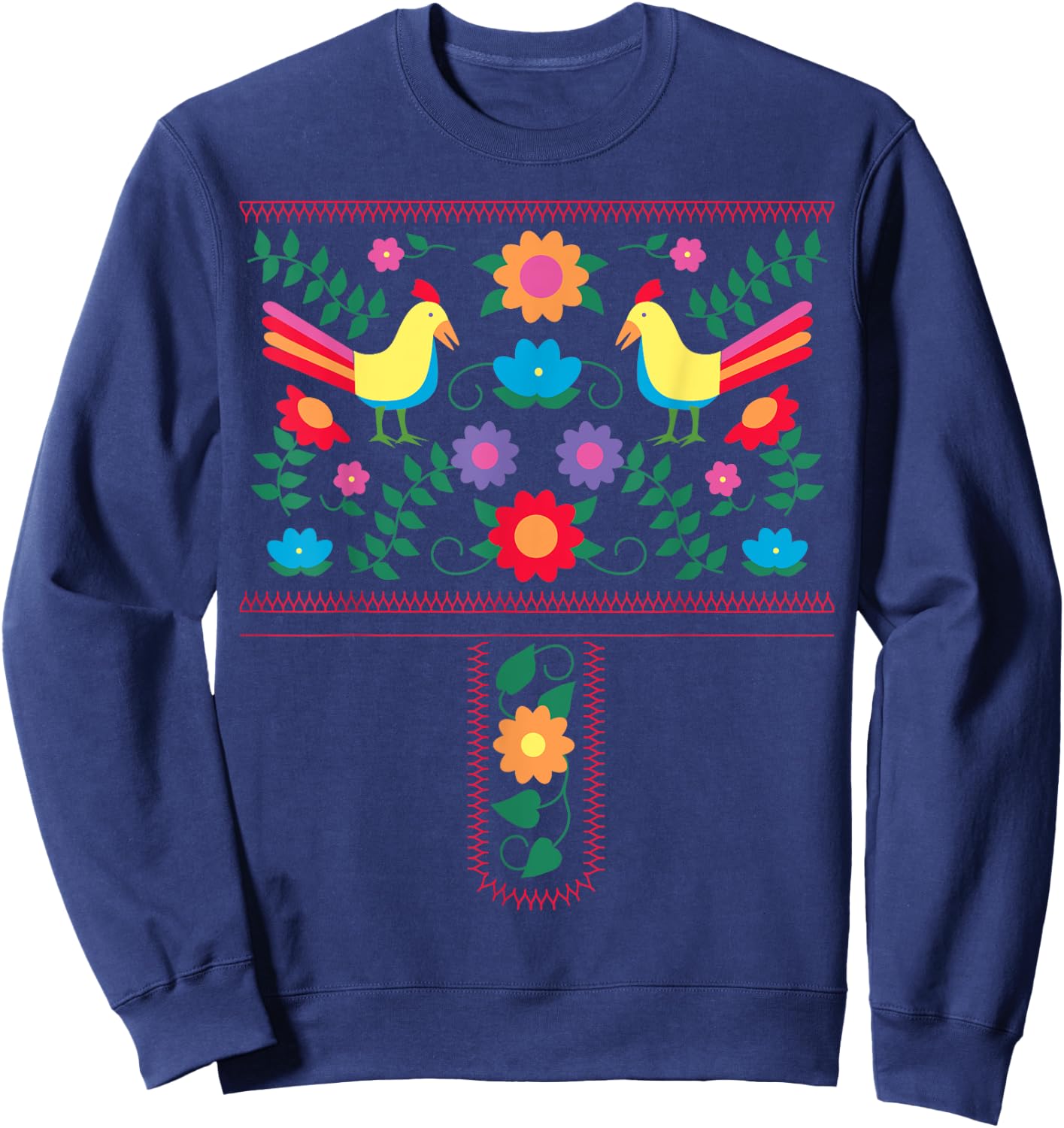 Bright Color Traditional Mexican Flowers and Birds Sweatshirt - Sweatshirt | Navy