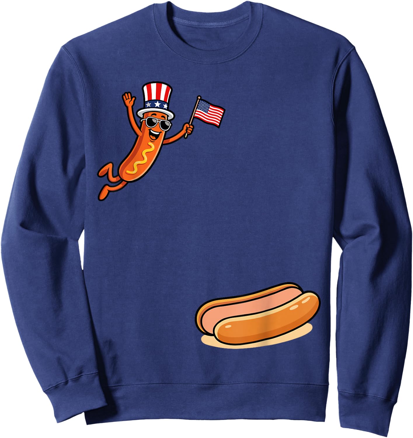 Hotdog Freedom Dive Funny Uncle Sam Hot Dog Jumping Into Bun Sweatshirt - Sweatshirt | Navy
