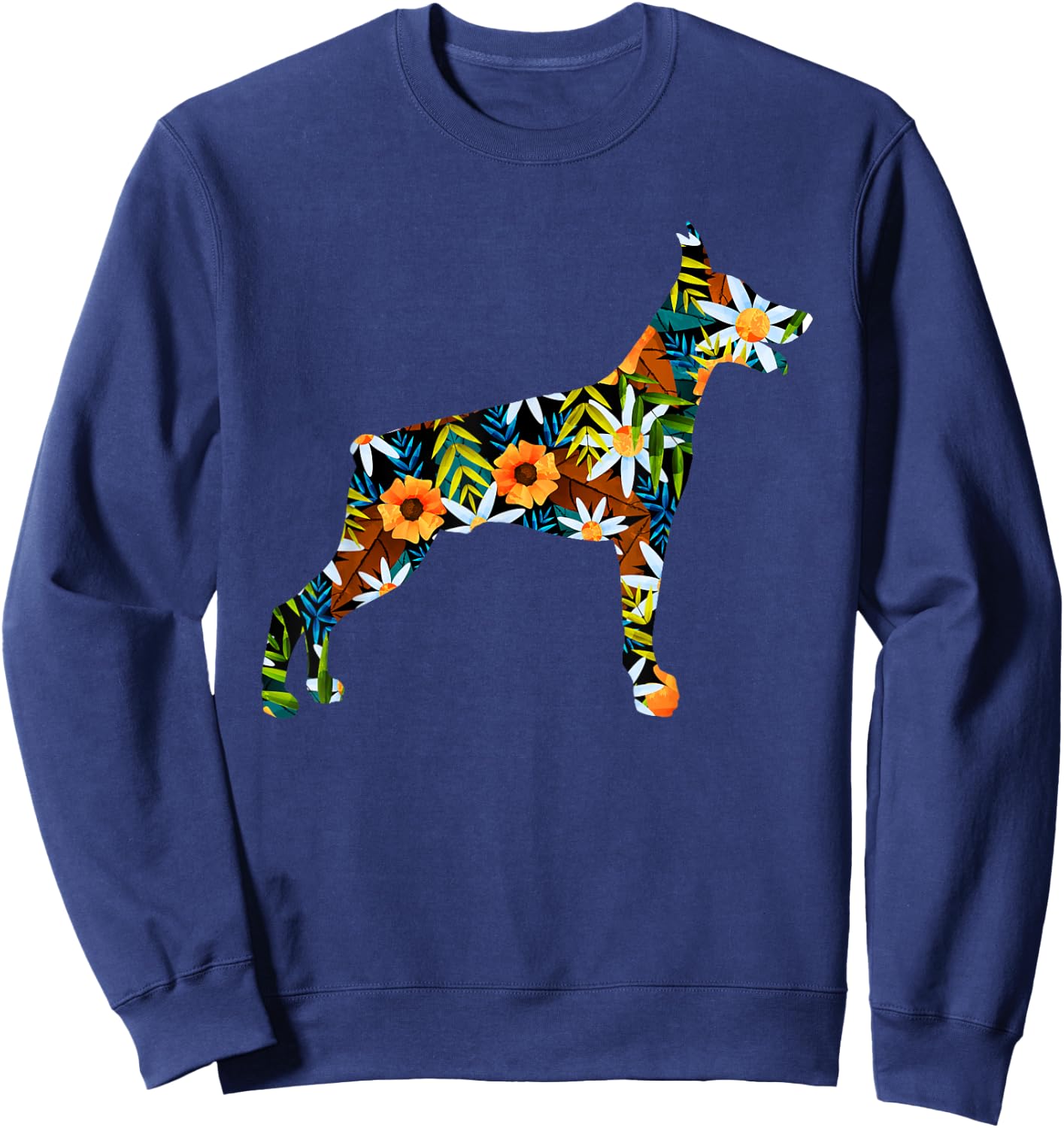 Funny Doberman Art Women Floral Doberman Pinscher Sweatshirt - Sweatshirt | Navy