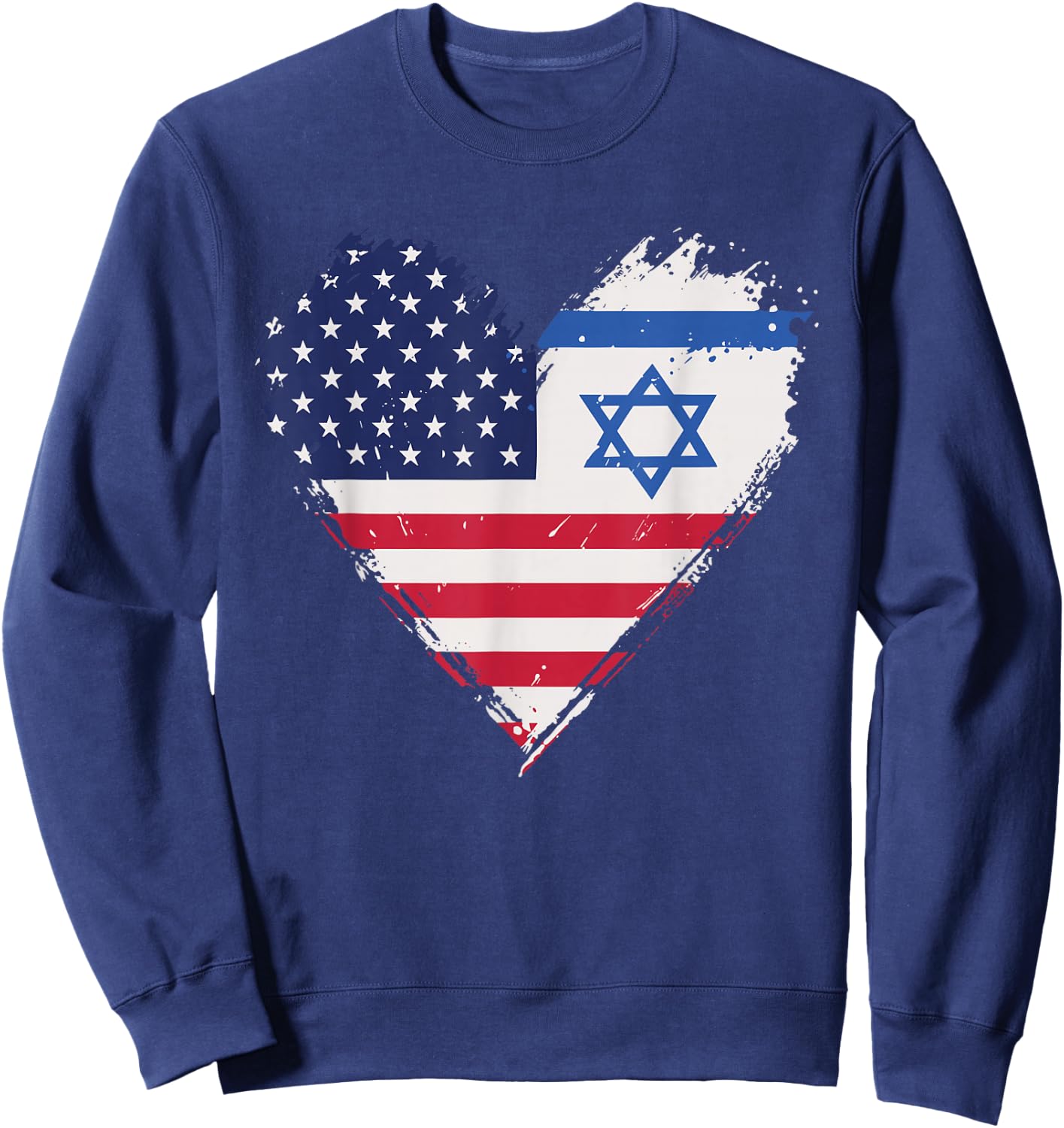 Vintage Grunge American Israel Alliance Flags in Heart Sweatshirt - Sweatshirt | Navy