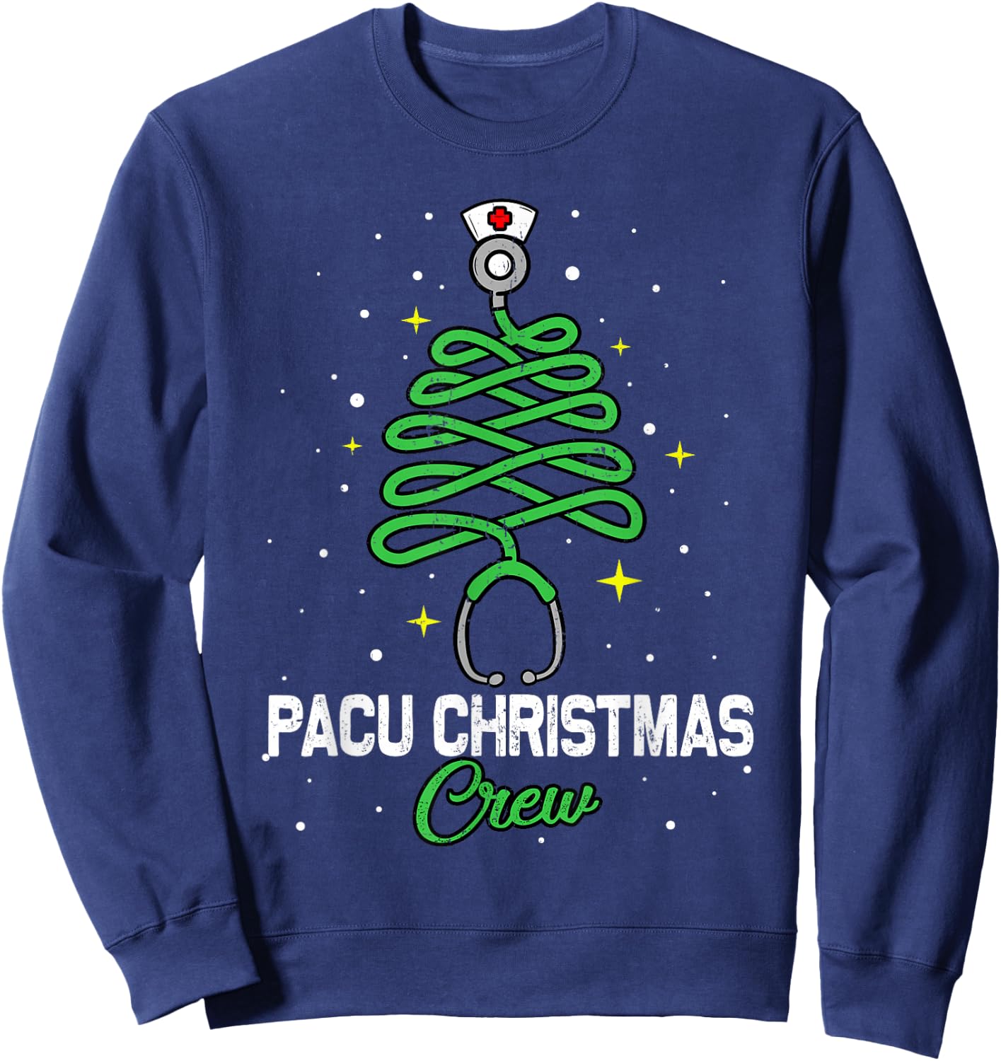 Pacu Christmas Crew Cute Christmas Tree Xmas Lights Nurse Sweatshirt - Sweatshirt | Navy