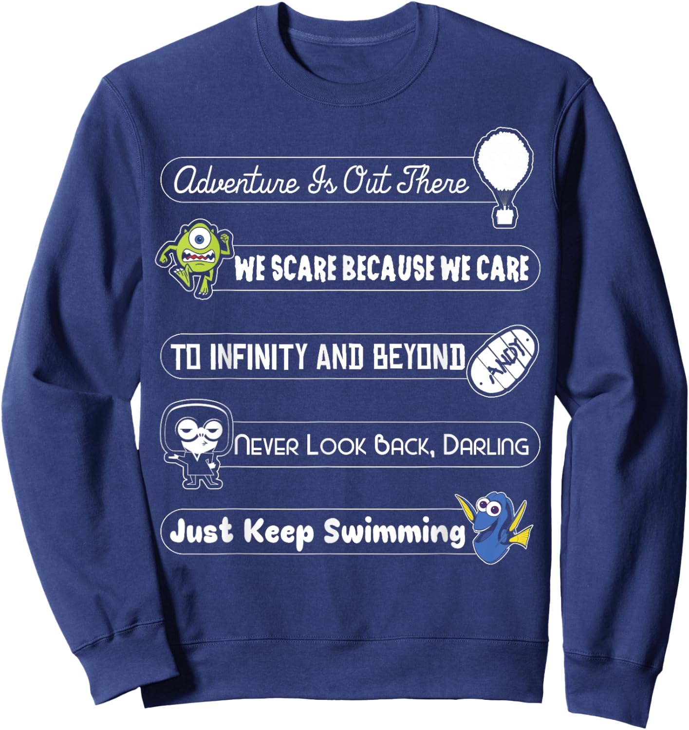 Disney Pixar Collection Iconic Character Slogan Text Stack Sweatshirt - Sweatshirt | Navy