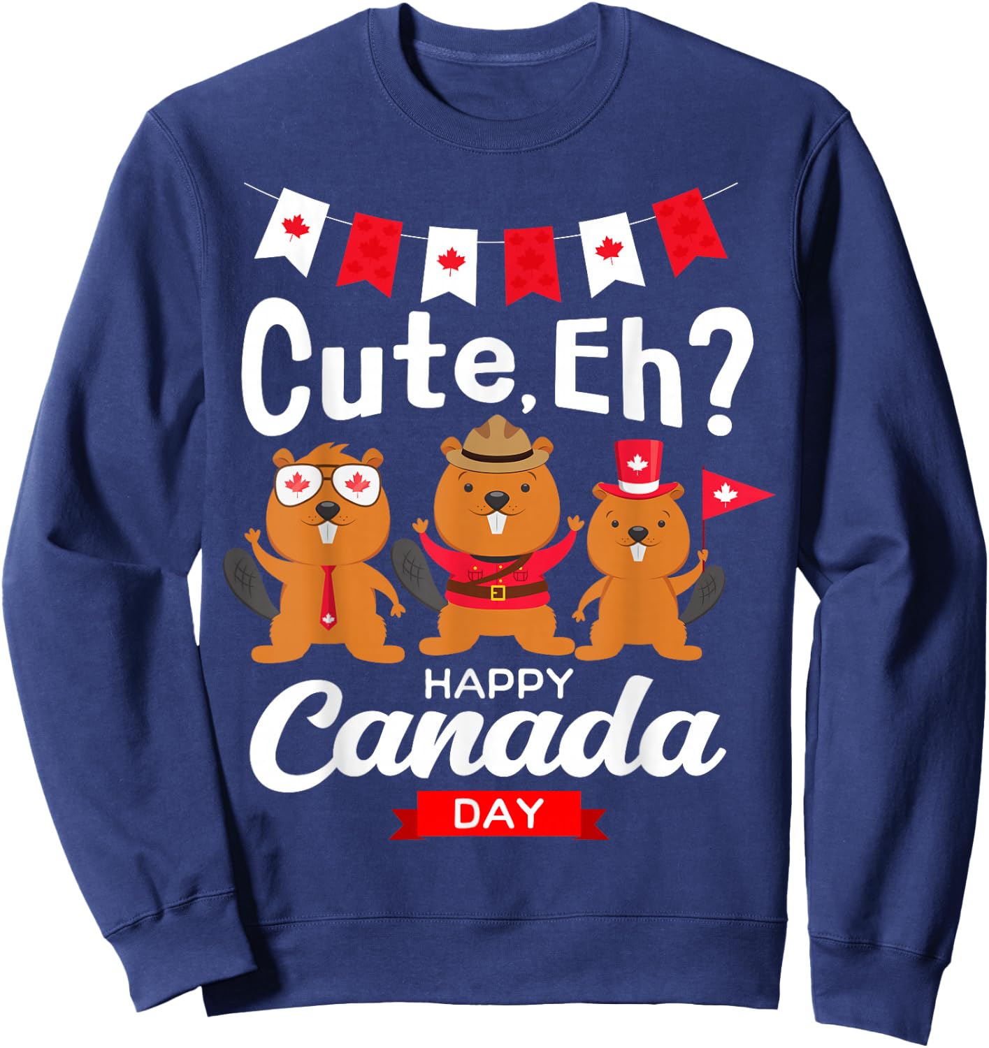 Cute Eh Happy Canada day Flag for Boys girls Kids Toddler Sweatshirt - Sweatshirt | Navy