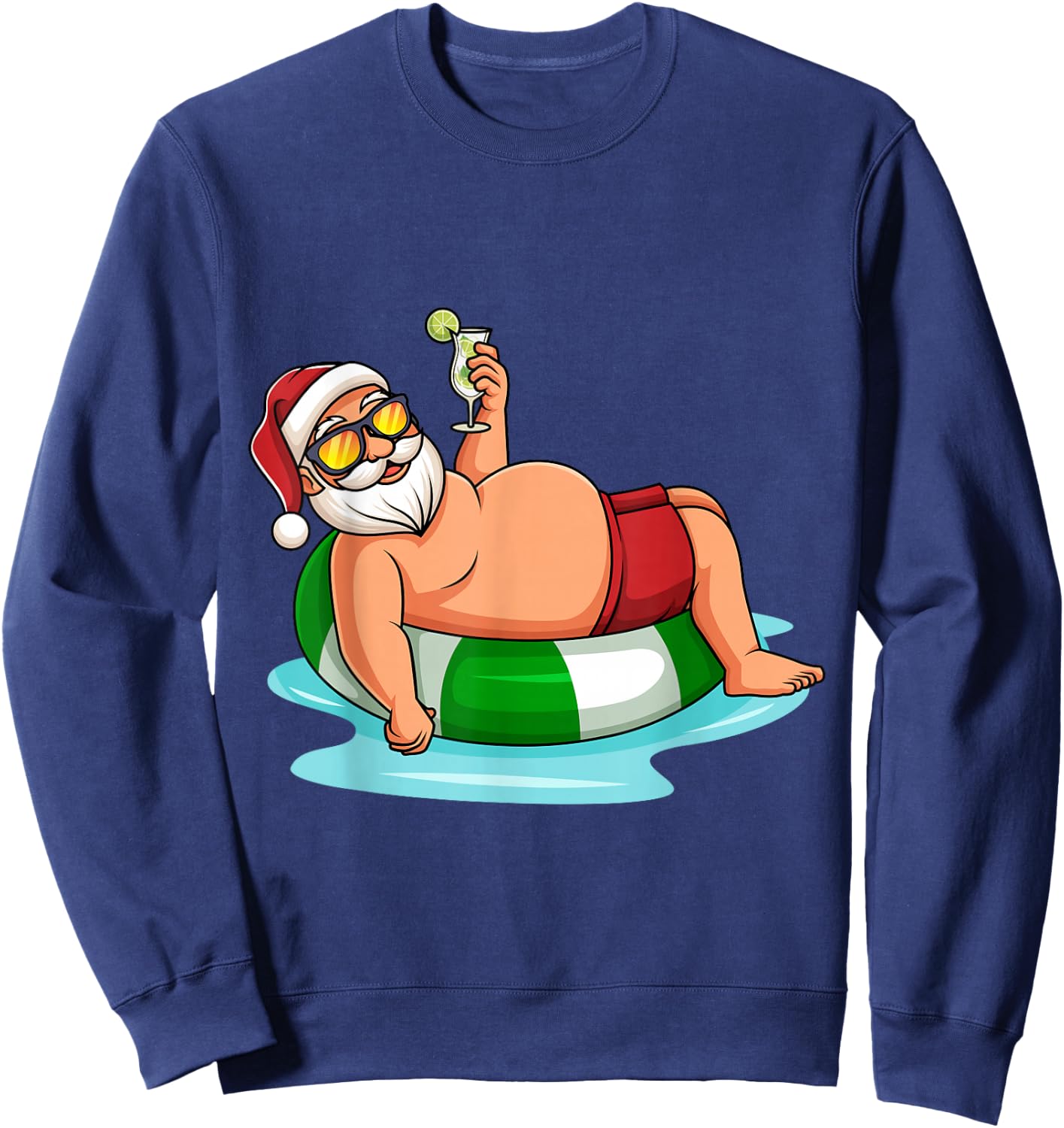 Funny Christmas in July Summer Pool Float Santa Xmas Adult Sweatshirt - Sweatshirt | Navy
