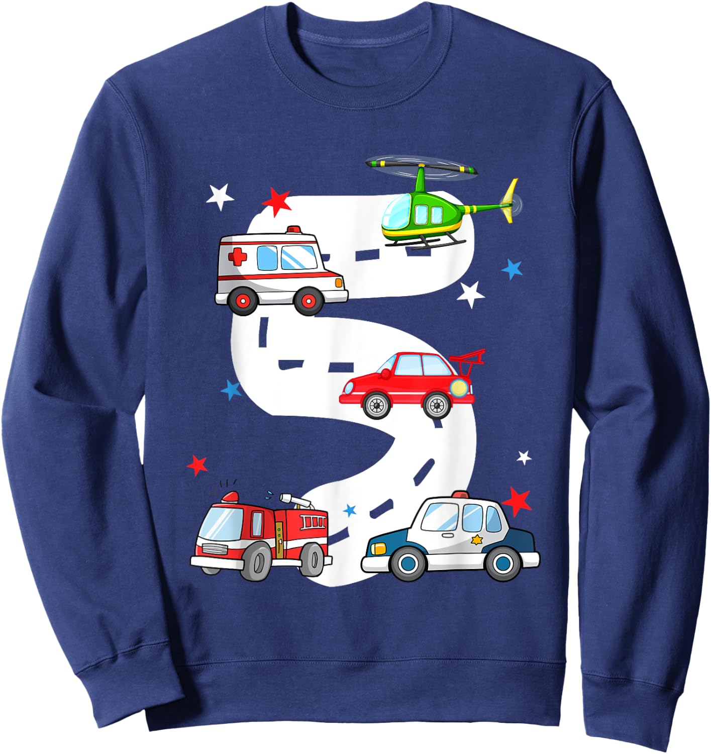 5th Birthday Emergency Vehicles 5 Year Old Birthday Kids Sweatshirt - Sweatshirt | Navy