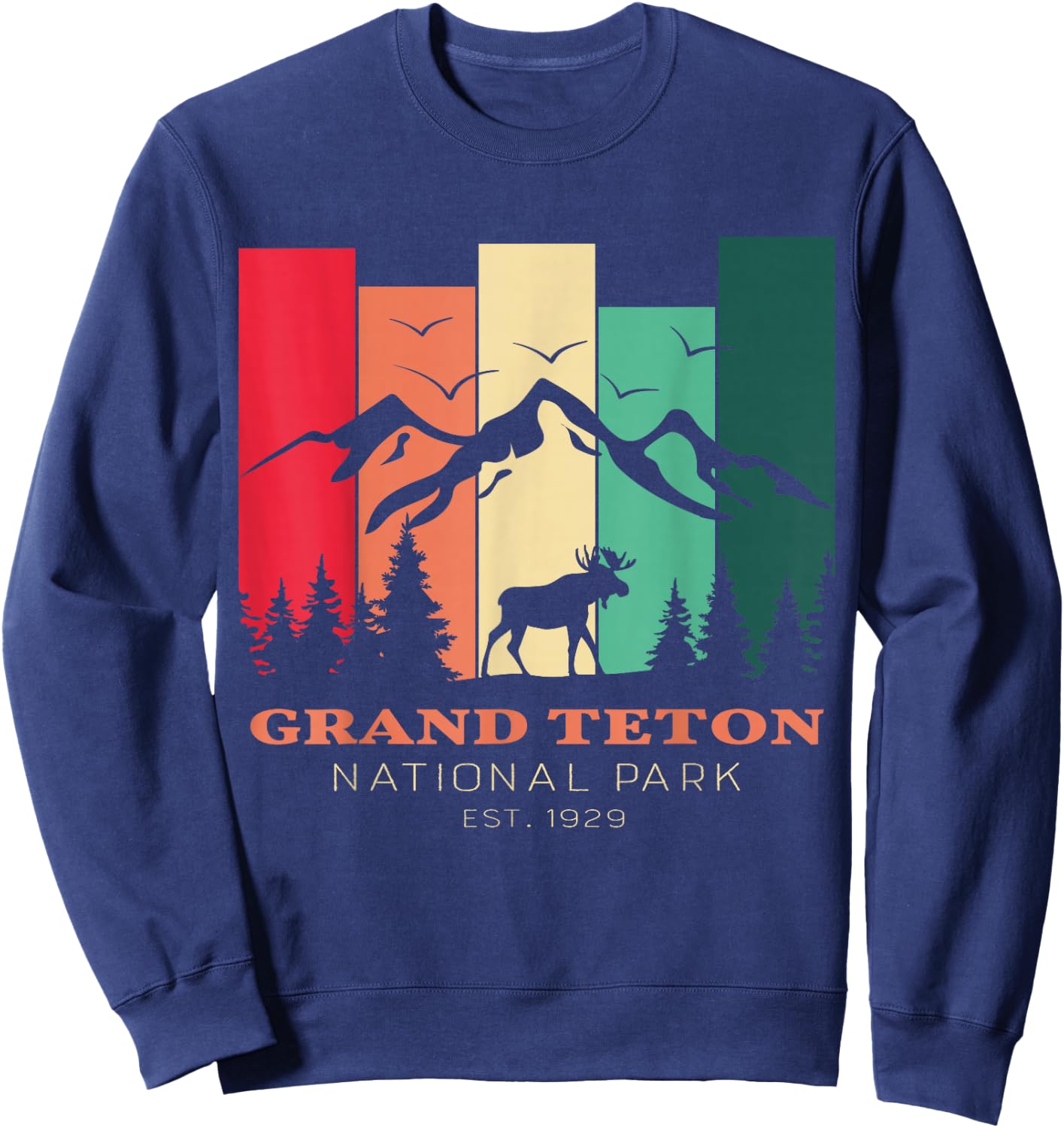Vintage Grand Teton National Park for kids Hiking Camping Sweatshirt - Sweatshirt | Navy