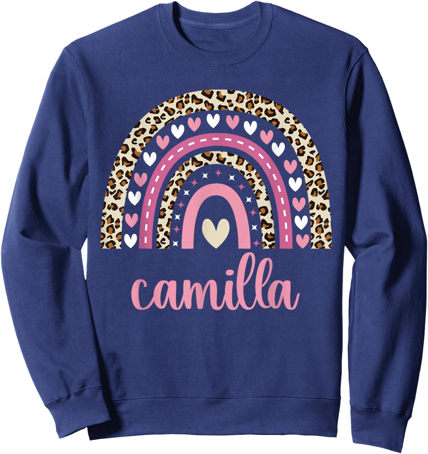 Camilla Rainbow Leopard Personalized Camilla Birthday Sweatshirt - Sweatshirt | Navy