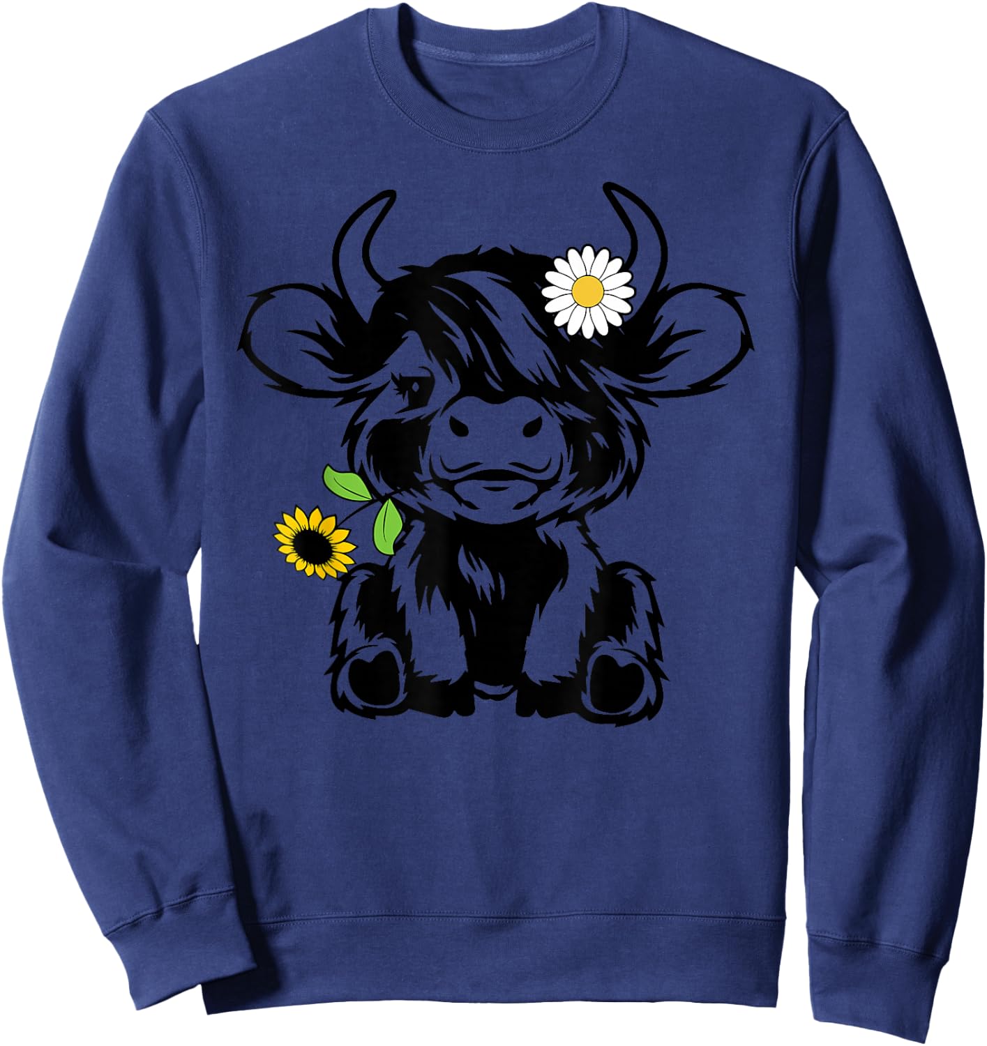 Cute Highland Cow Sunflower Sweatshirt - Sweatshirt | Navy