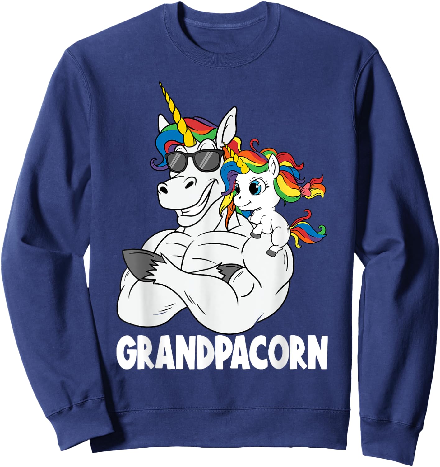 Muscle Grandpa Unicorn Old Pops Grandpacorn Grandfather Sweatshirt - Sweatshirt | Navy