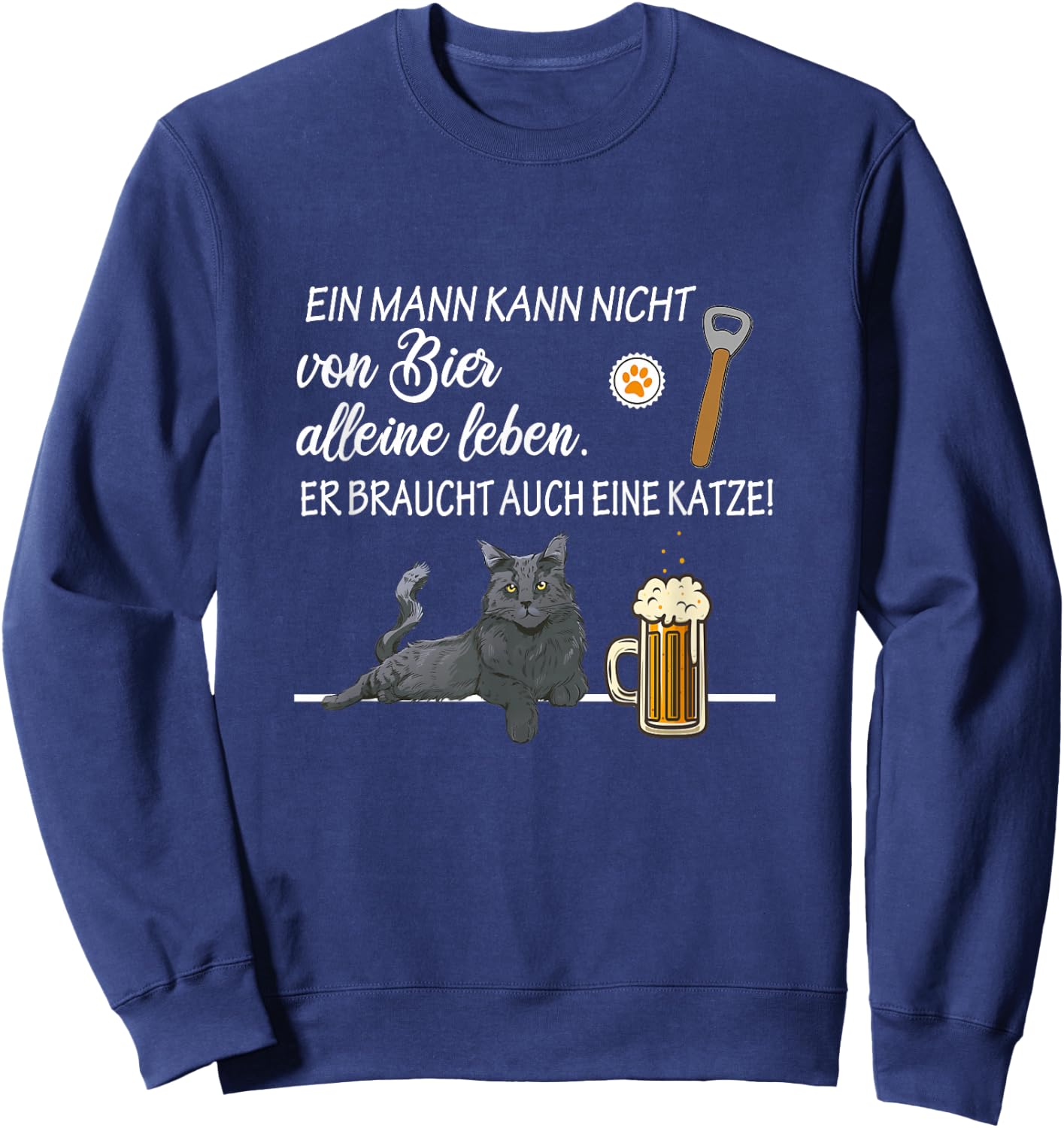 Funny Beer and Cats Slogan Men Alone Live Dad , black Sweatshirt - Sweatshirt | Navy