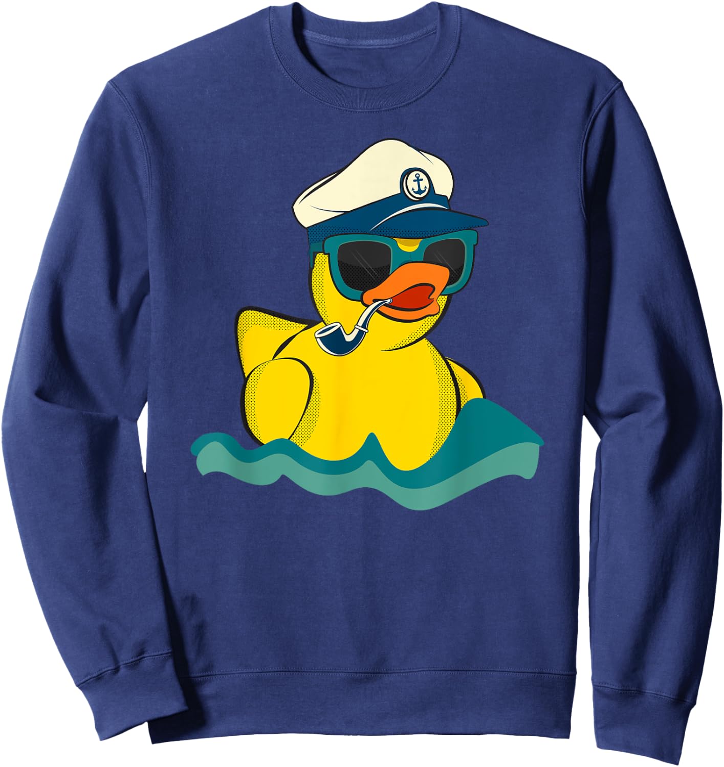 Vintage Yellow Rubber Duck Boat The Captain Duckie Sailor Sweatshirt - Sweatshirt | Navy