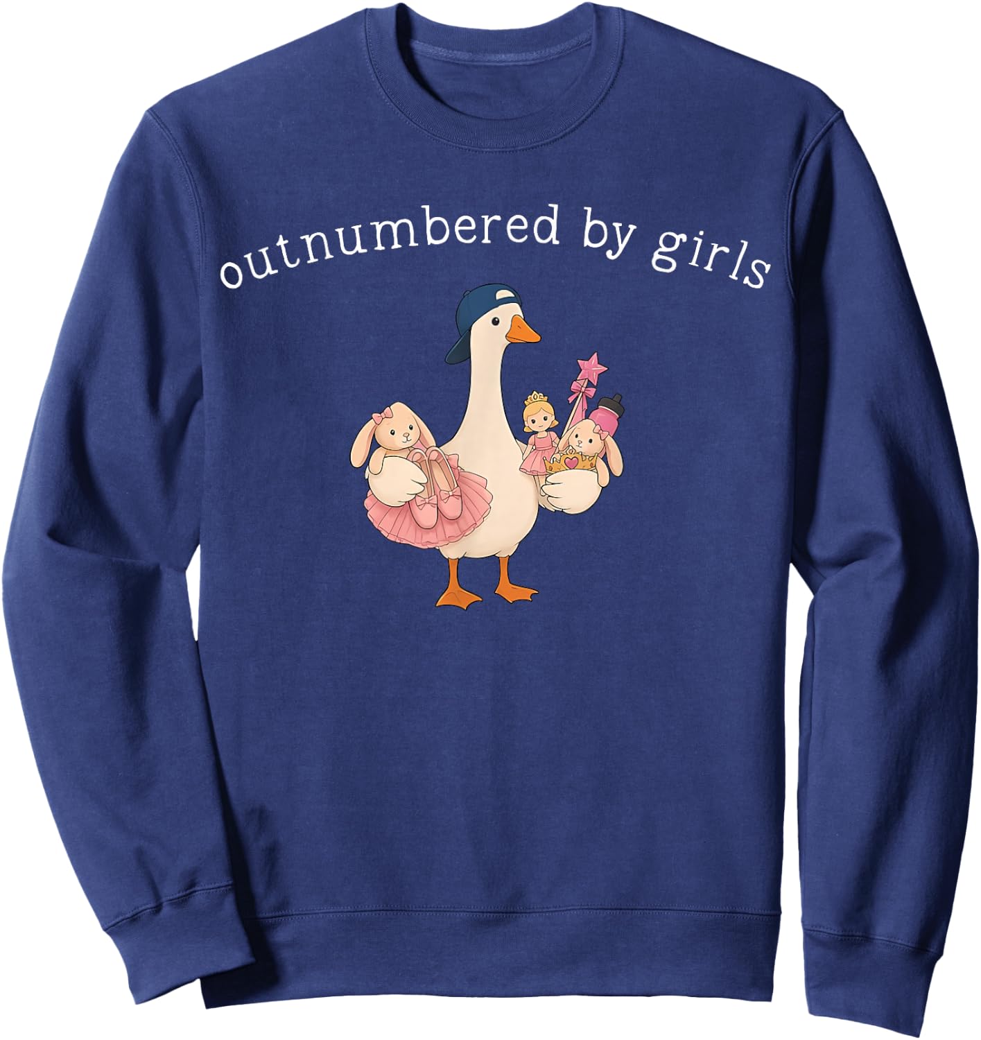 Outnumbered By Girls Funny Dad Goose Fathers Day Sweatshirt - Sweatshirt | Navy