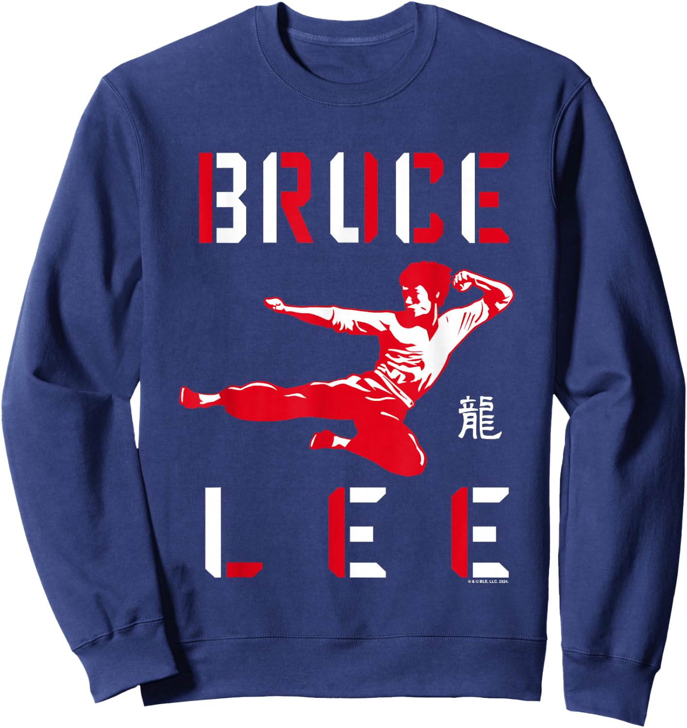 Bruce Lee Flying Kick Shadowed Face Shot , Black, S Sweatshirt - Sweatshirt | Navy