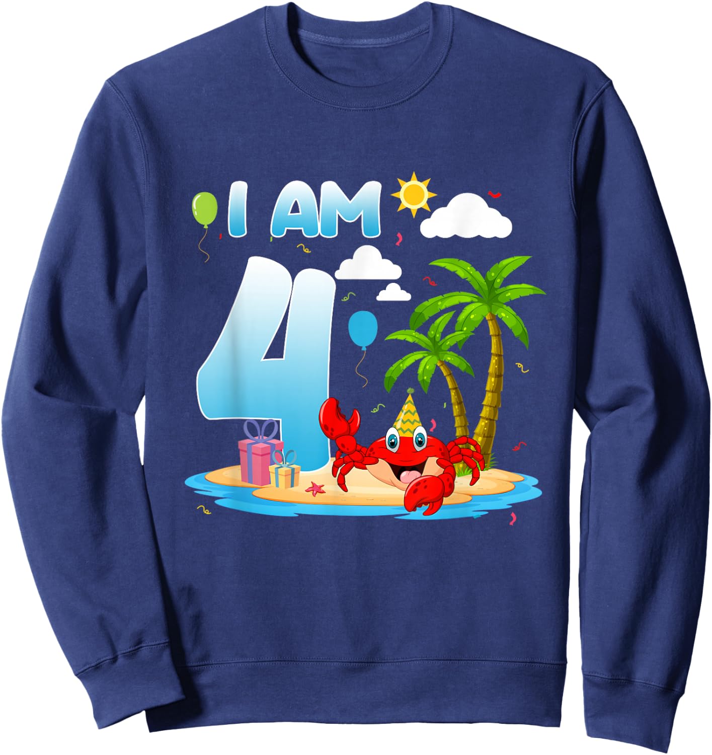 4th Birthday Crab Summer Beach 4 Year Old Bday Party Kids Sweatshirt - Sweatshirt | Navy