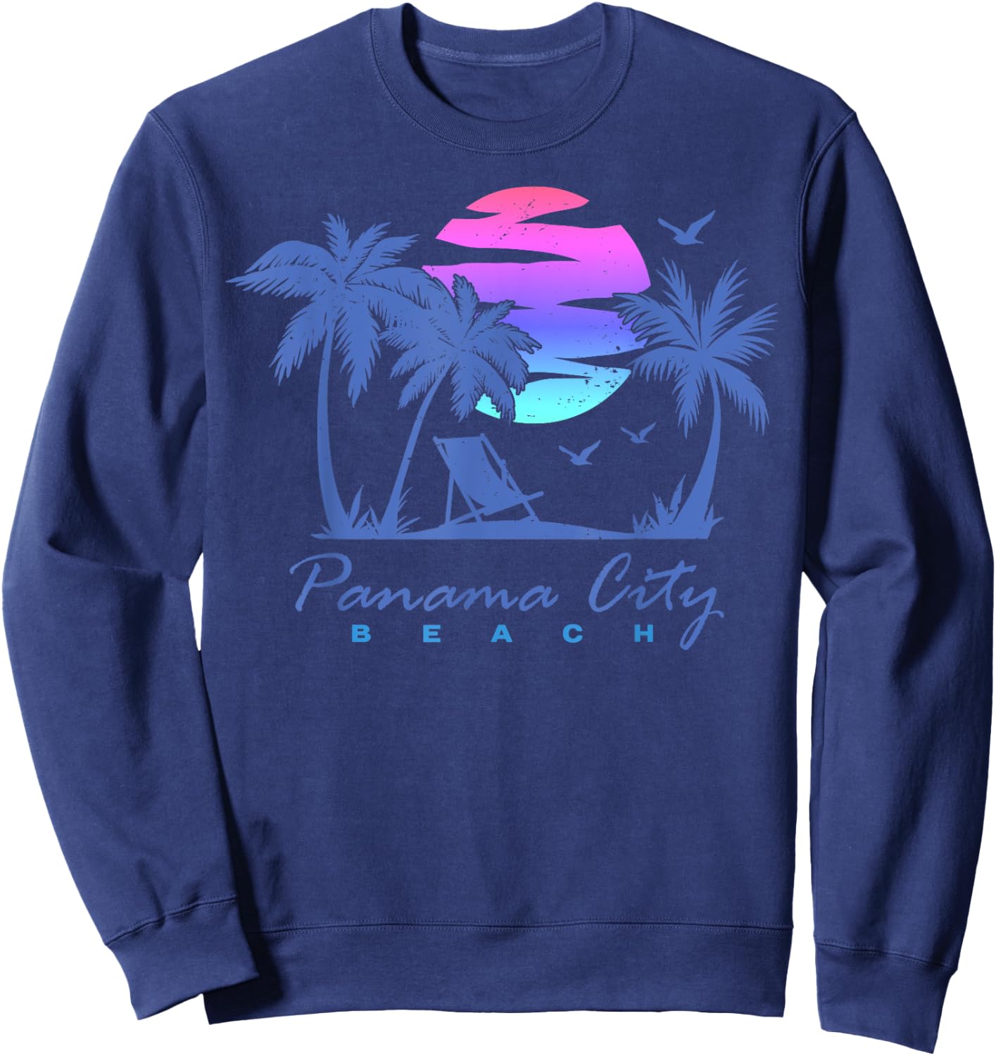 PANAMA CITY BEACH Florida Vacation Trip Retro Vintage Sunset Sweatshirt - Sweatshirt | Navy
