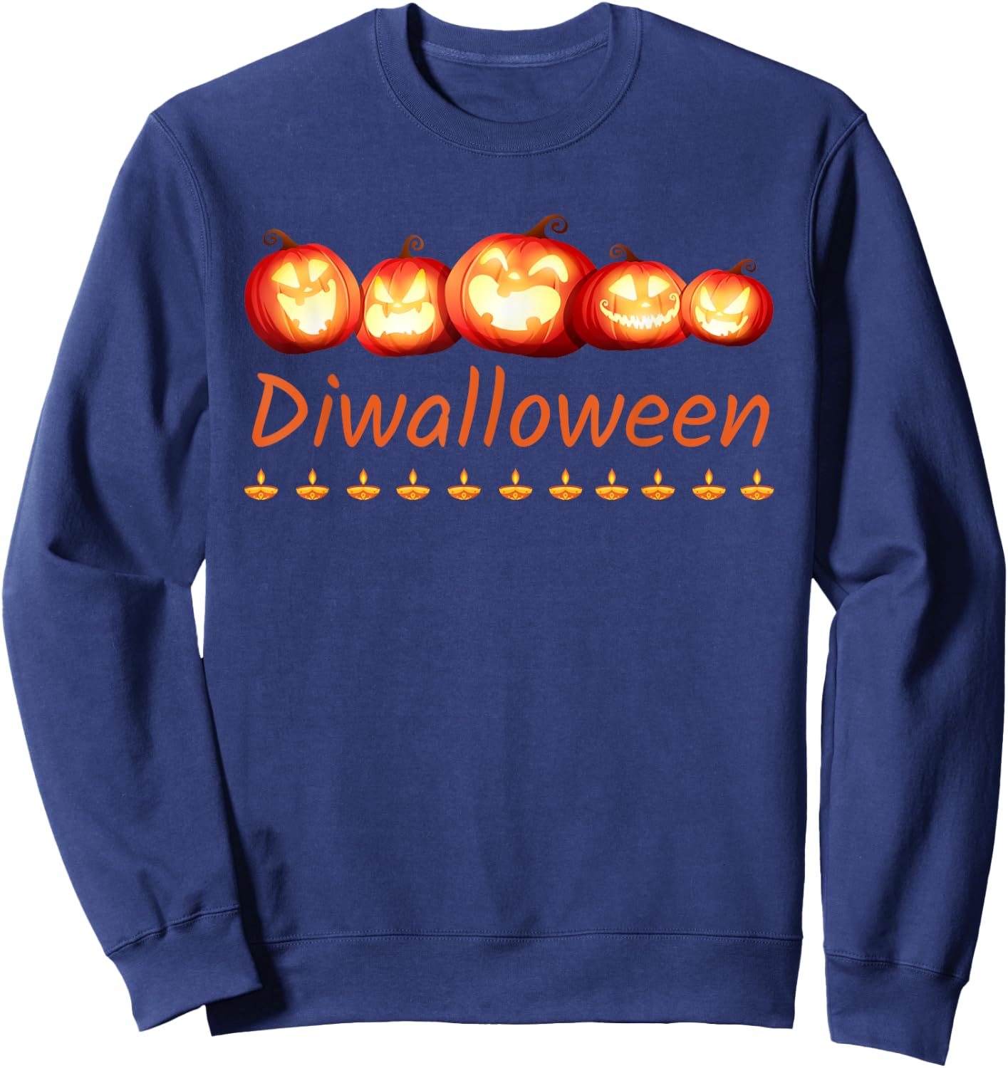 Diwalloween Diwali Halloween Ghost Pumpkin Lantern Deepavali Sweatshirt - Sweatshirt | Navy