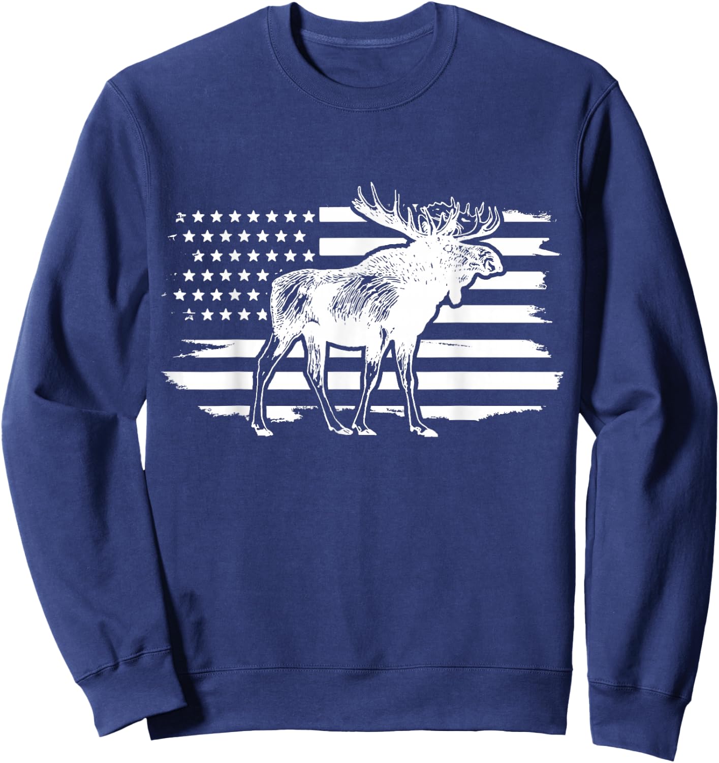 Moose American Flag Vintage Patriotic Sweatshirt - Sweatshirt | Navy