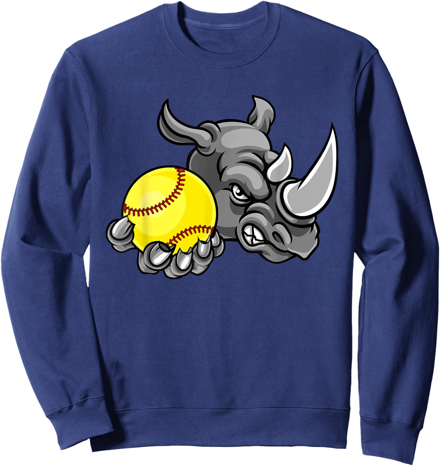 Rhino Softball Animal Cartoon Character Sweatshirt - Sweatshirt | Navy