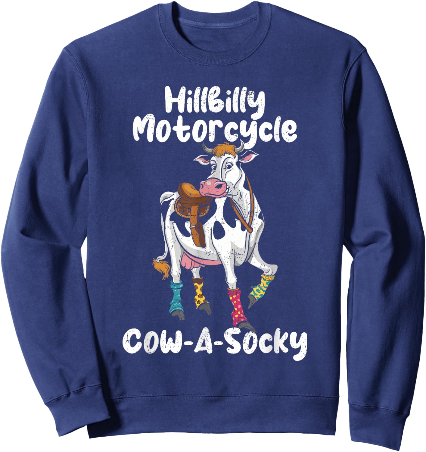 Funny Cow Hillbilly Motorcycle Cow-A-Socky Grunge Sweatshirt - Sweatshirt | Navy