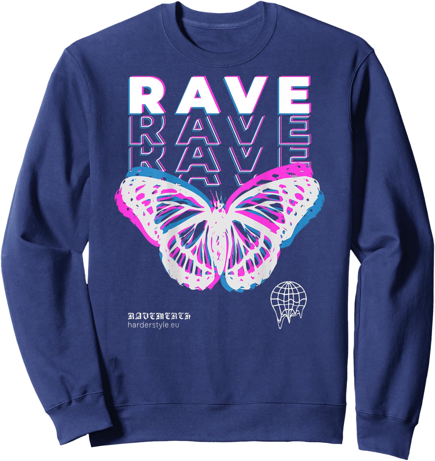 Back Print Rave Butterfly Techno Hardtechno Raving Sweatshirt - Sweatshirt | Navy