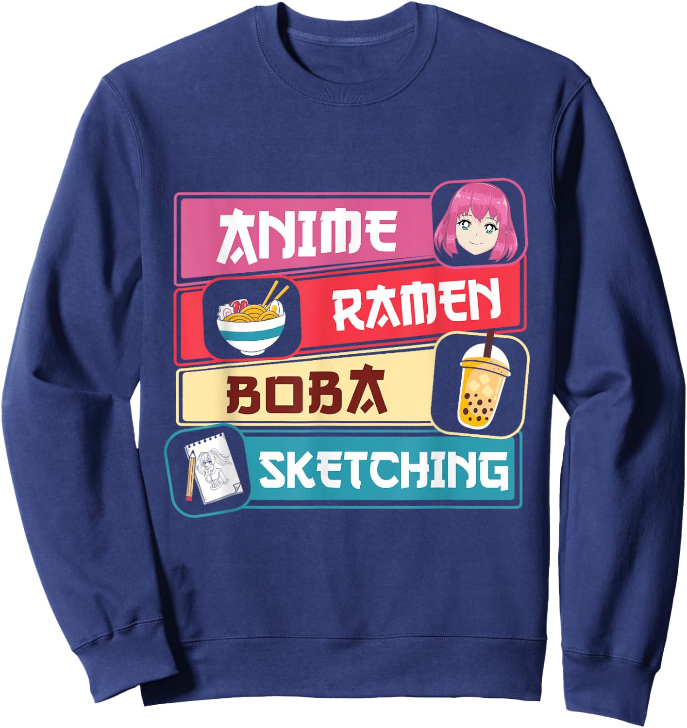 Anime Ramen Boba Sketching Otaku Kawaii Anime Lover Sweatshirt - Sweatshirt | Navy