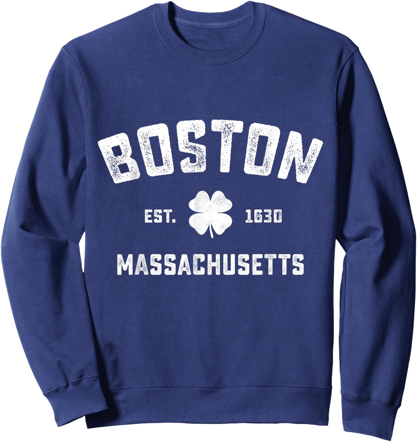 Boston Massachusetts Vintage Shamrock Sports Sweatshirt - Sweatshirt | Navy