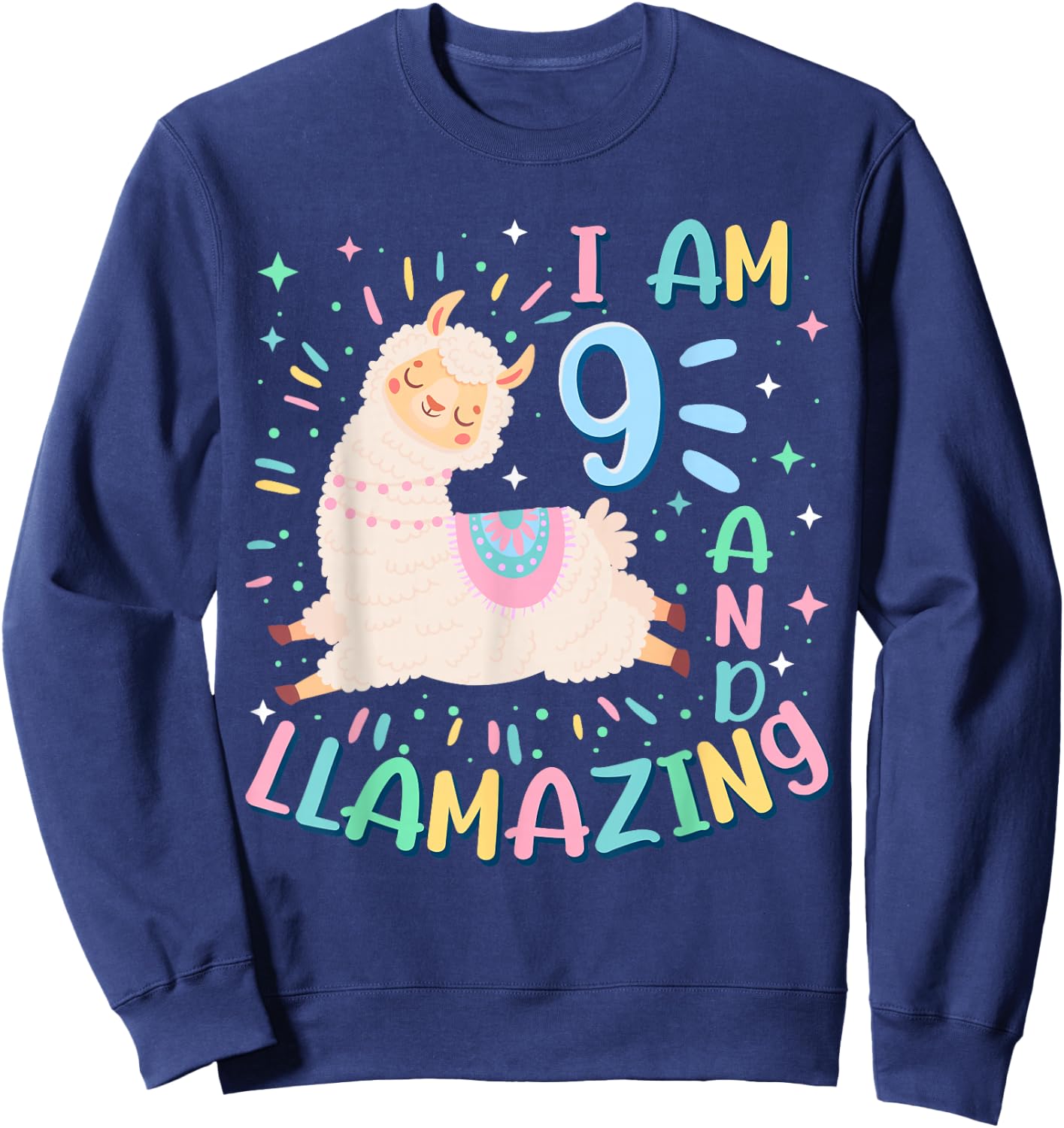 9th Birthday I Am 9 Years Old And Llamazing Llama Girl Teens Sweatshirt - Sweatshirt | Navy