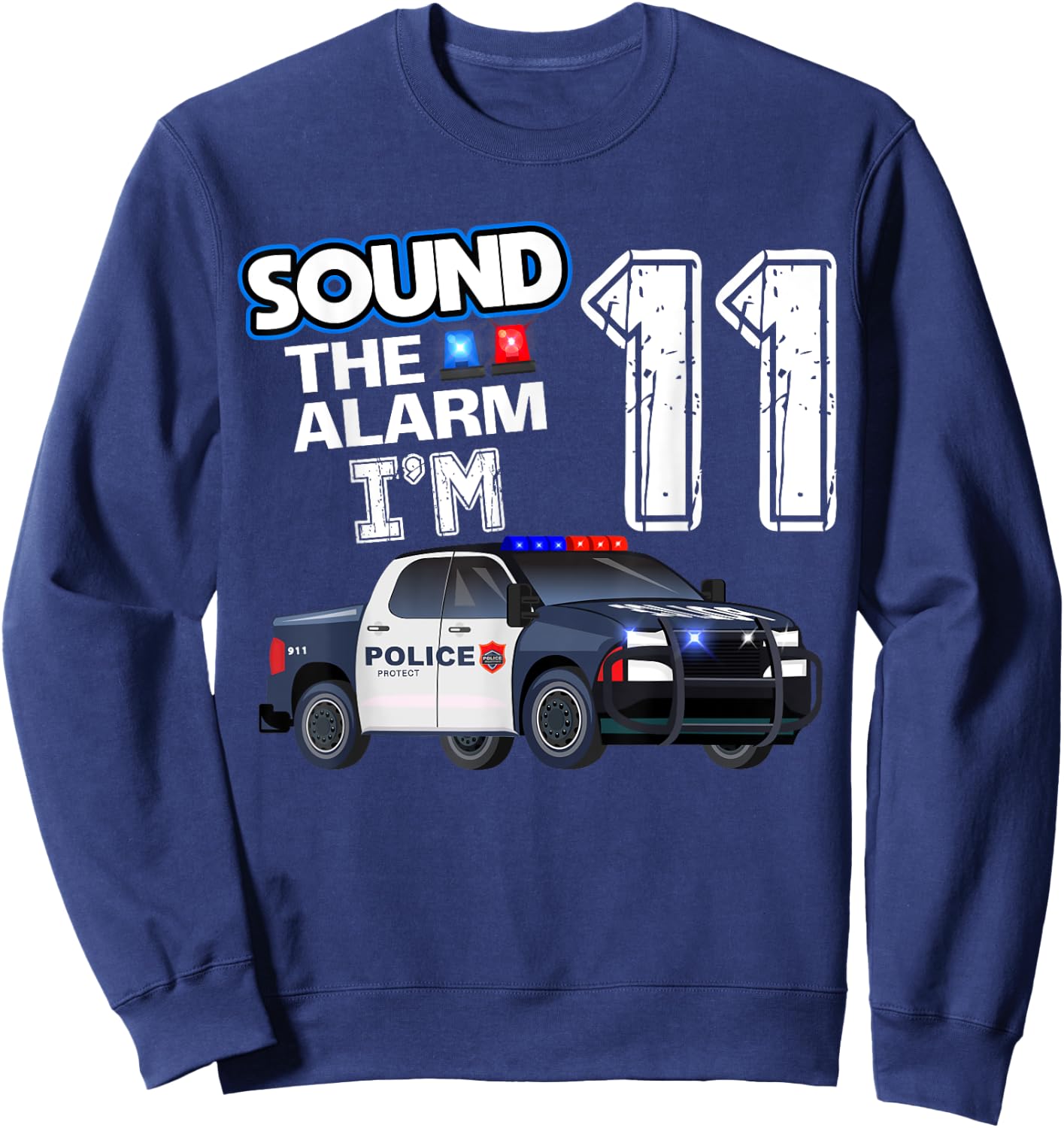 11th B-Day Police Car Policeman Officer Birthday 11 Year Old Sweatshirt - Sweatshirt | Navy