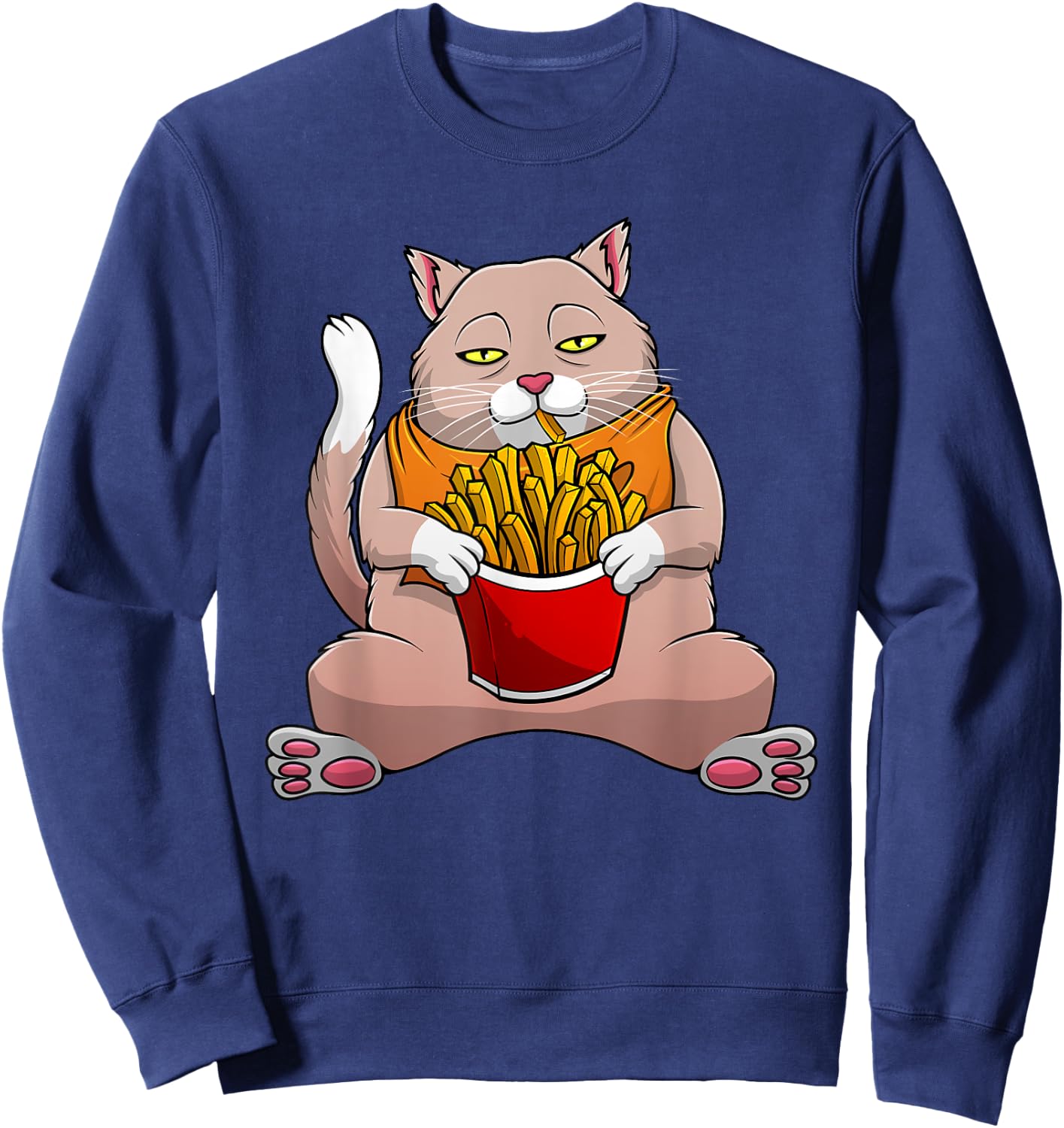 Funny French Fries Design Women Cat Foodie Eater Sweatshirt - Sweatshirt | Navy