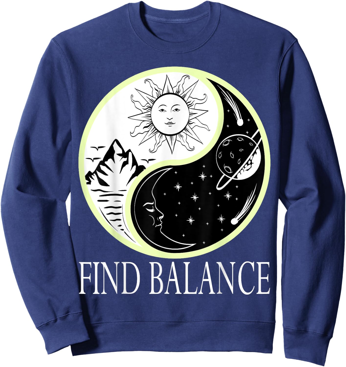 Find Balance Yin Yang Positive Vibes Yoga Motivation Sweatshirt - Sweatshirt | Navy