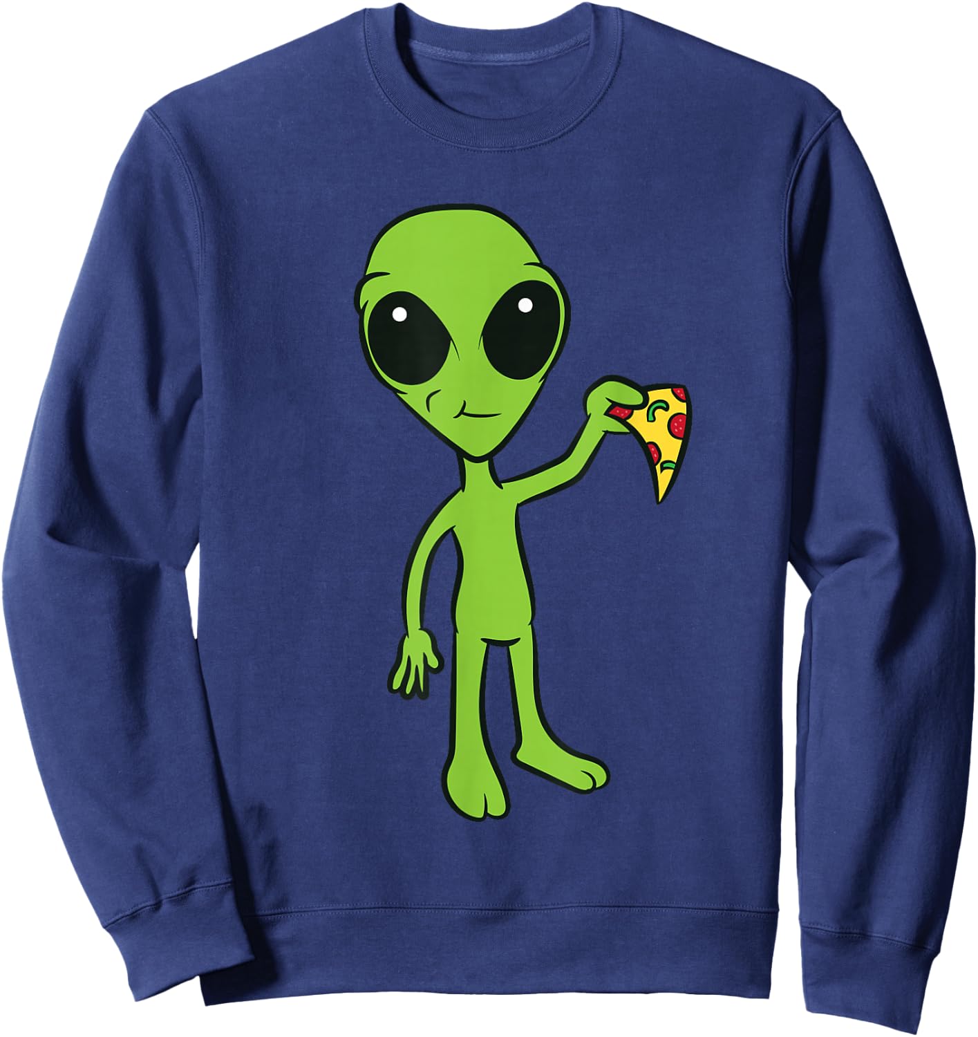 Alien With Pizza Slice Ufo Cute Alien Eating Pizza Sweatshirt - Sweatshirt | Navy