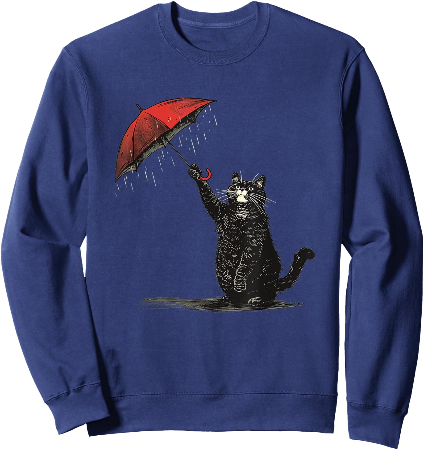 Charming Cat and Umbrella for rainy Weather Lovers Men Women Kids Sweatshirt - Sweatshirt | Navy