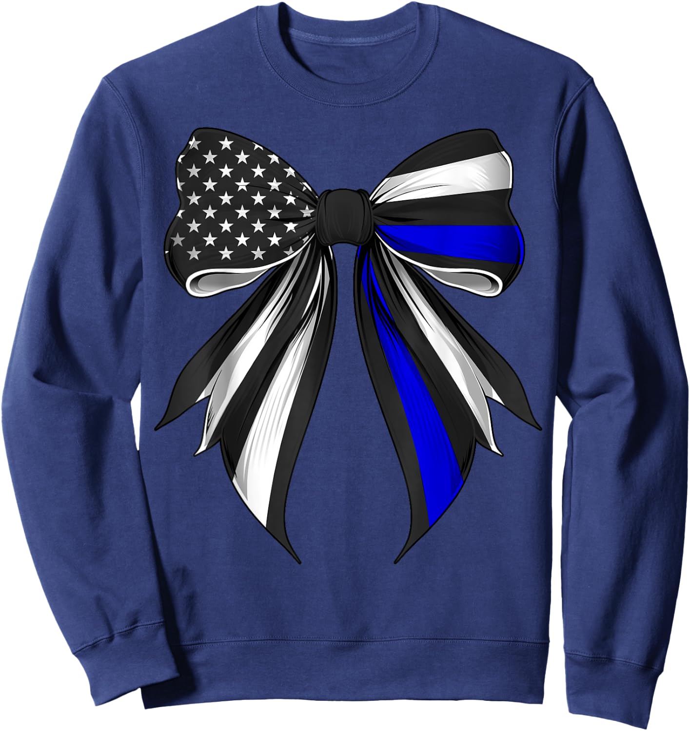 Coquette Bow Police Officer Law Enforcement American Flag Sweatshirt - Sweatshirt | Navy