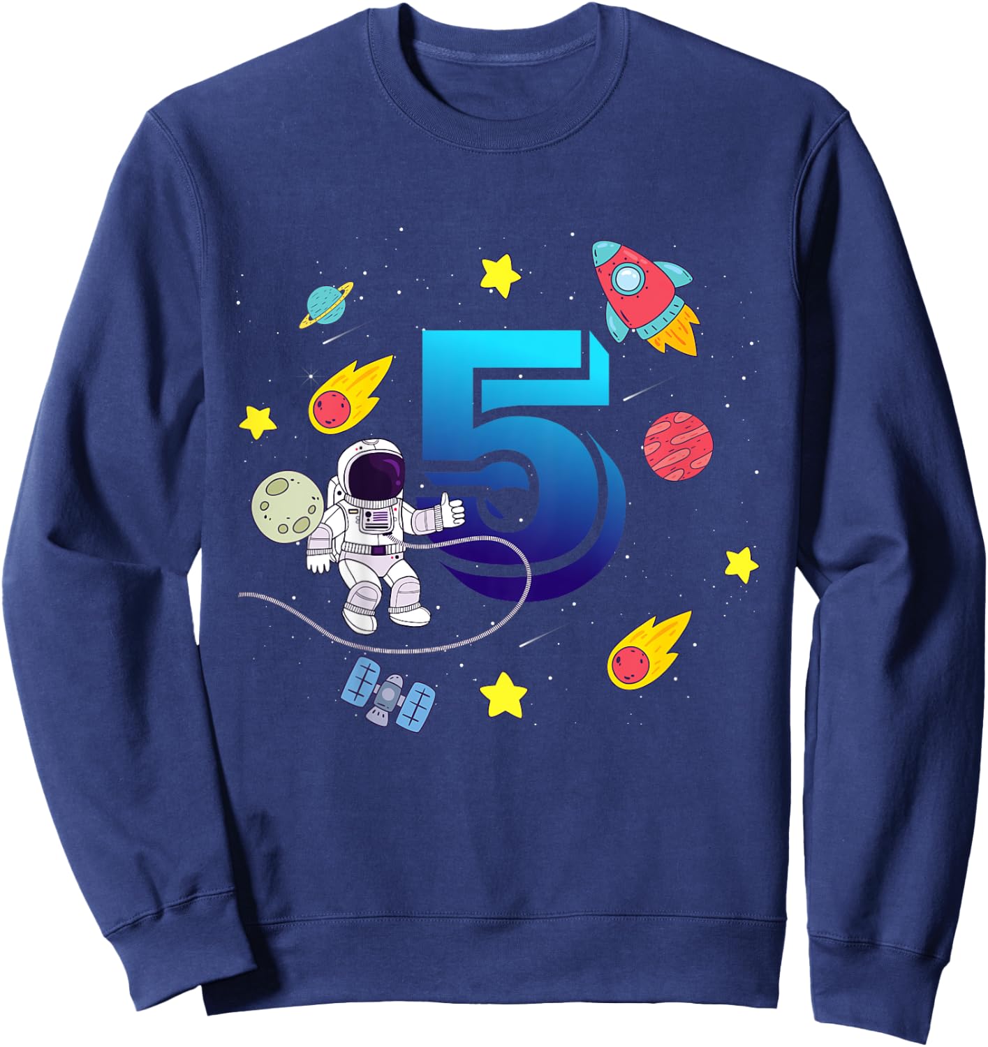 Kids 5 Years Old Birthday Boy Astronaut Outer Space Galaxy Sweatshirt - Sweatshirt | Navy