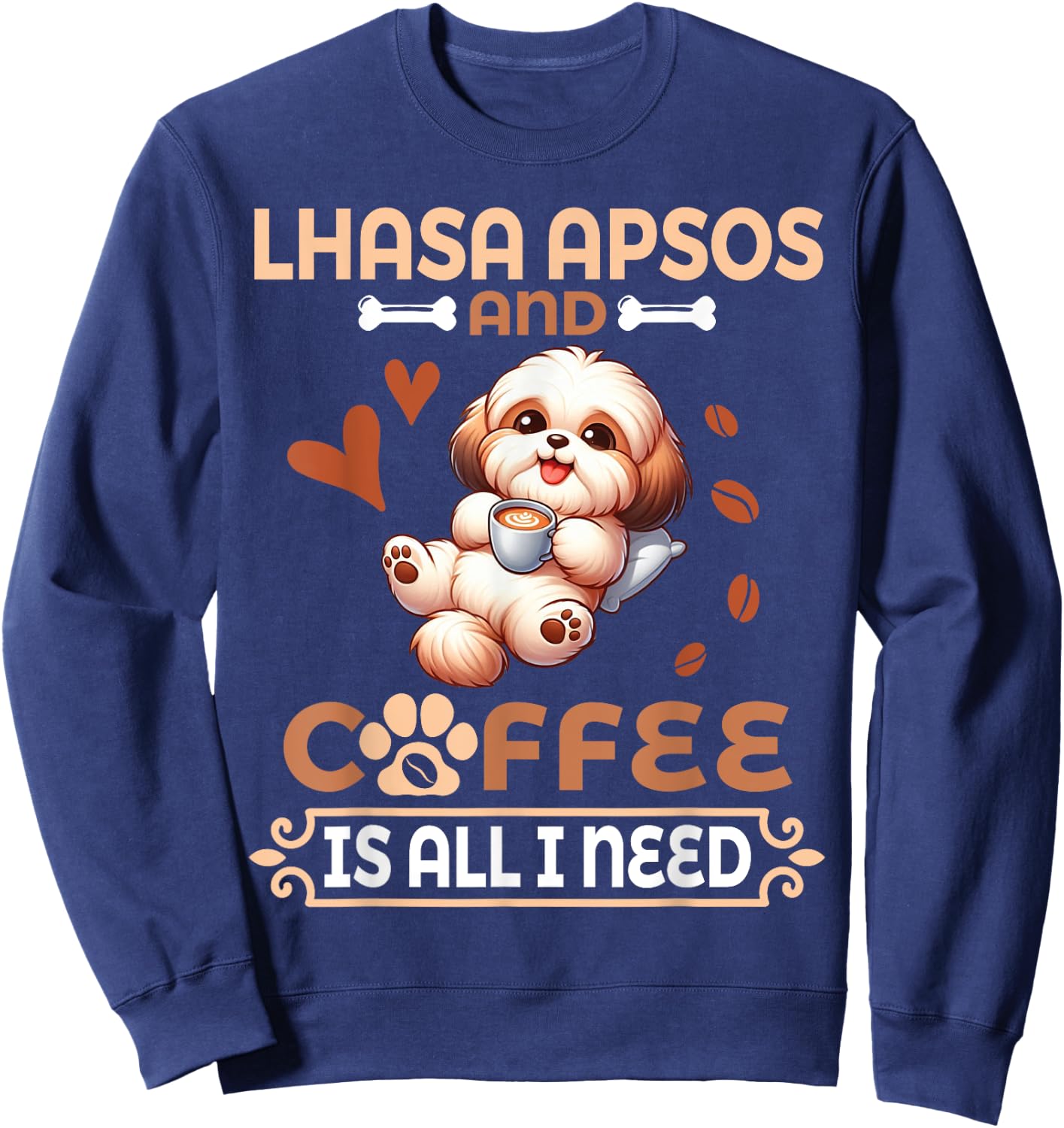 Mom Daddy Drinker Dog Drinking Coffee Lhasa Apso And Coffee Sweatshirt - Sweatshirt | Navy
