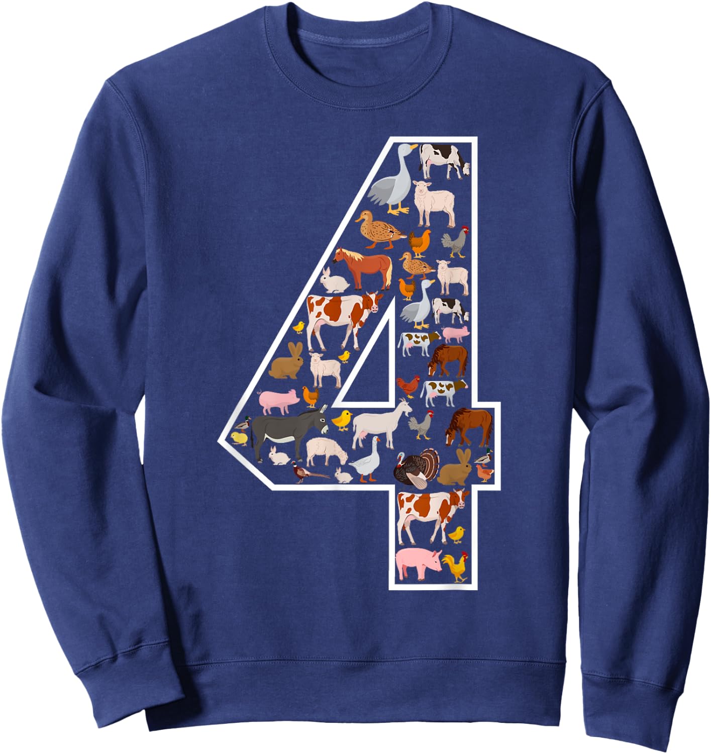 4th Birthday Farm Animals Themed Party 4 Year Old Sweatshirt - Sweatshirt | Navy