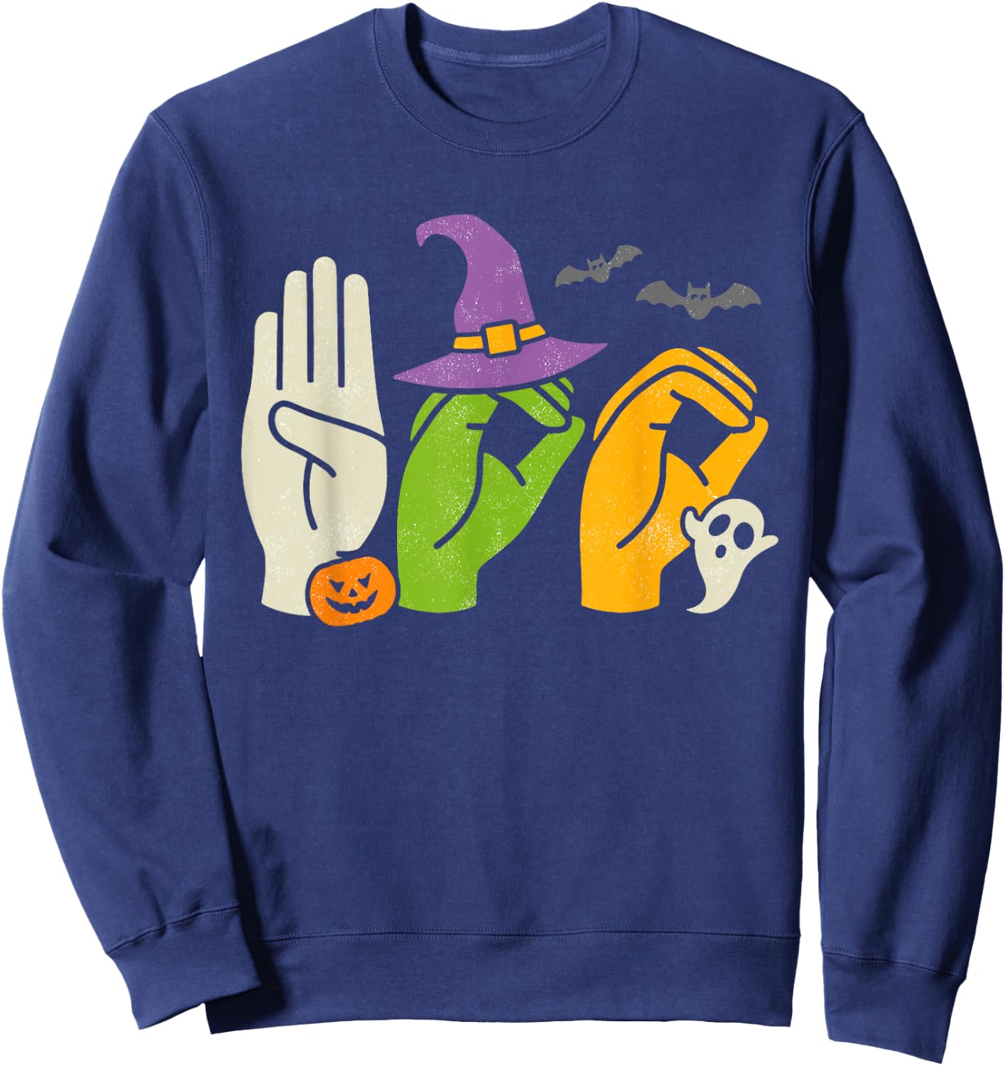 Boo Hands American Sign Language Pride ASL Halloween Witch Sweatshirt - Sweatshirt | Navy