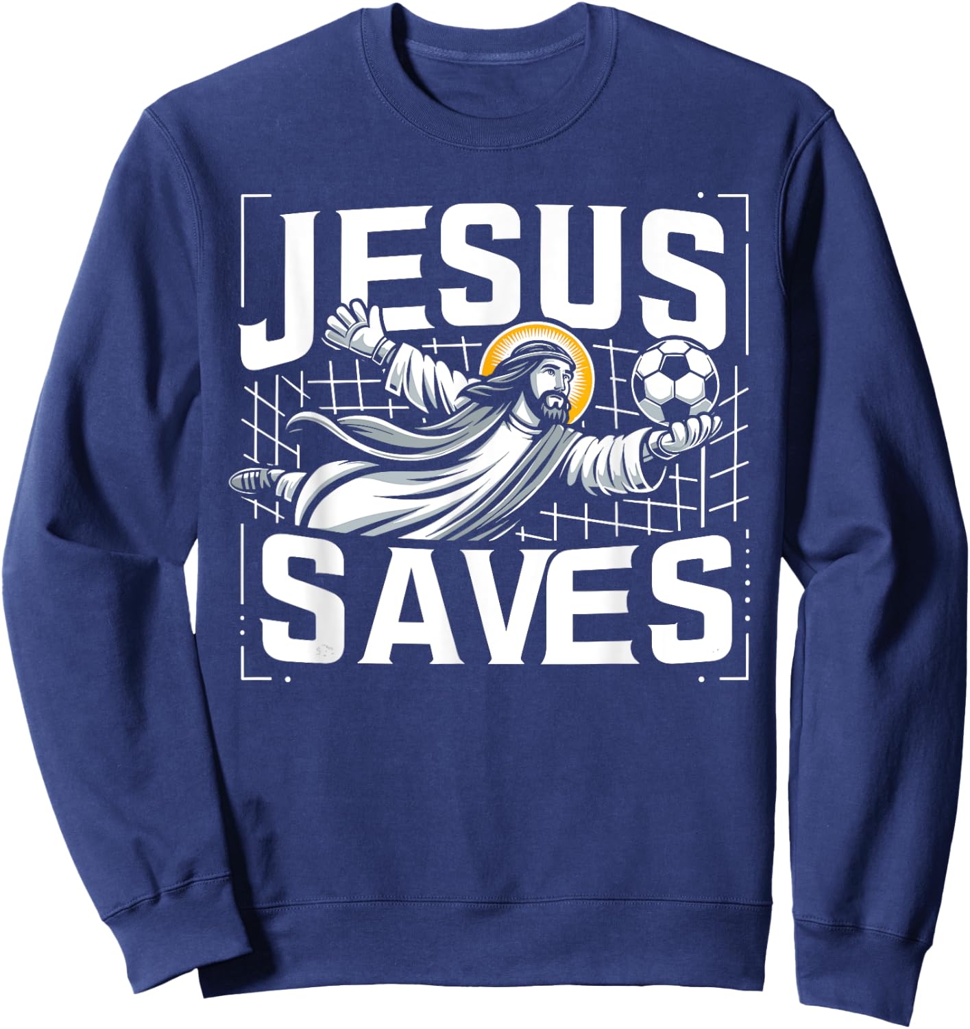 Vintage Jesus Saves Soccer Goalie Sweatshirt - Sweatshirt | Navy