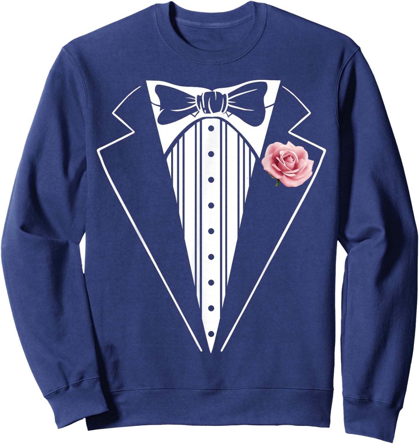 Tuxedo Funny Kids Adult Rose Boutonniere Pink Tuxedo Costume Sweatshirt - Sweatshirt | Navy
