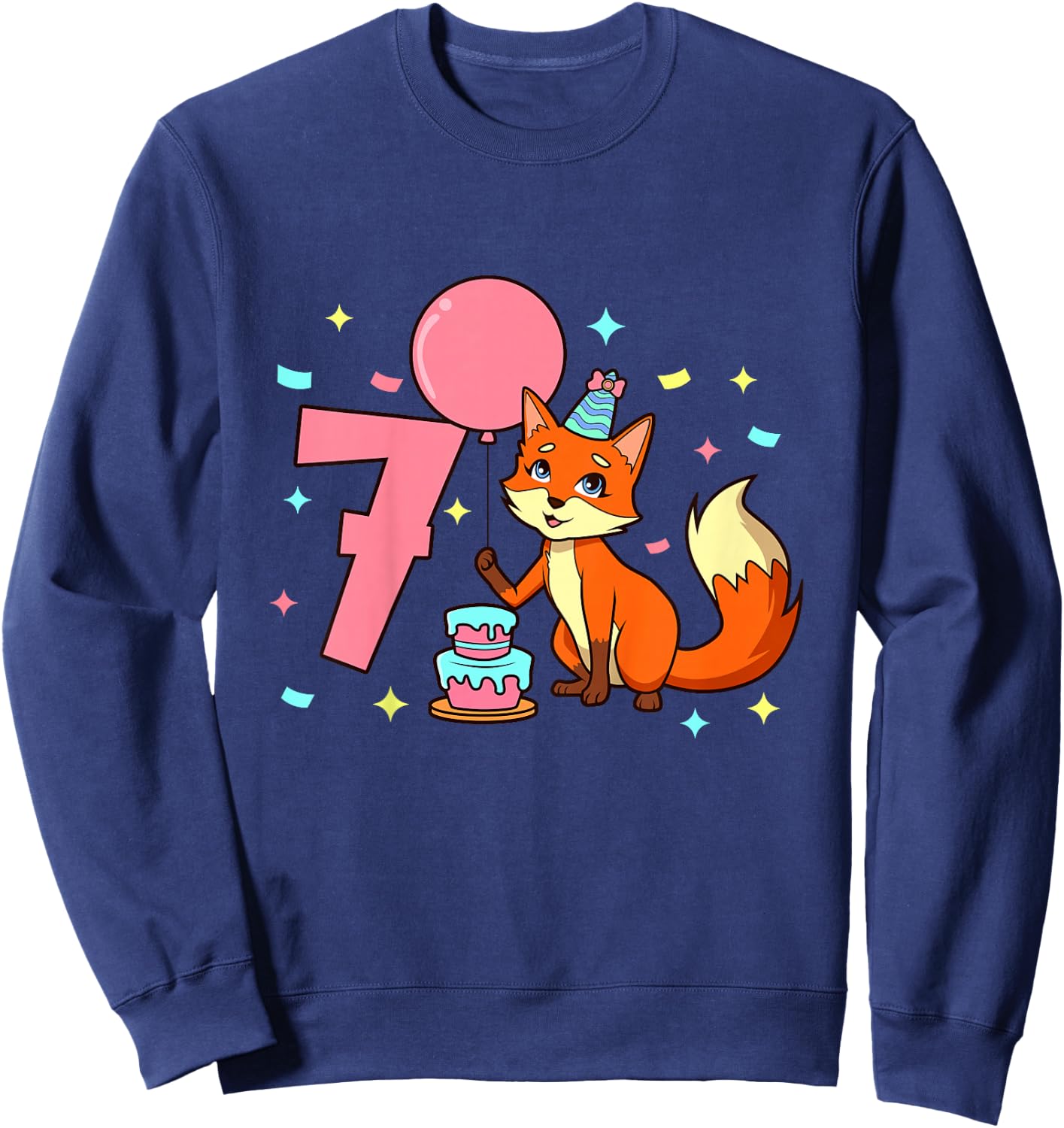 Children's Birthday Shirt Fox - Girls Birthday 7 Years , black Sweatshirt - Sweatshirt | Navy