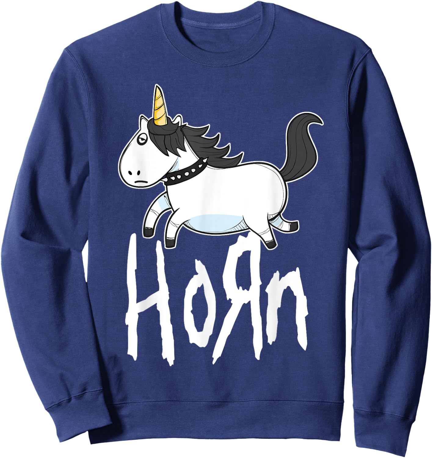 HORN Funny Emo Unicorn Heavy Rock Band Fan Sweatshirt - Sweatshirt | Navy