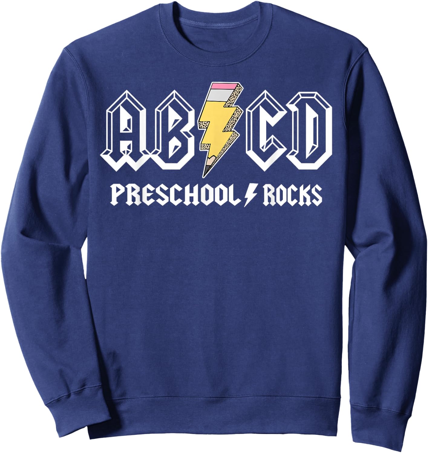ABCD Pencil Leopard Preschool Rocks Back To School Teacher Sweatshirt - Sweatshirt | Navy