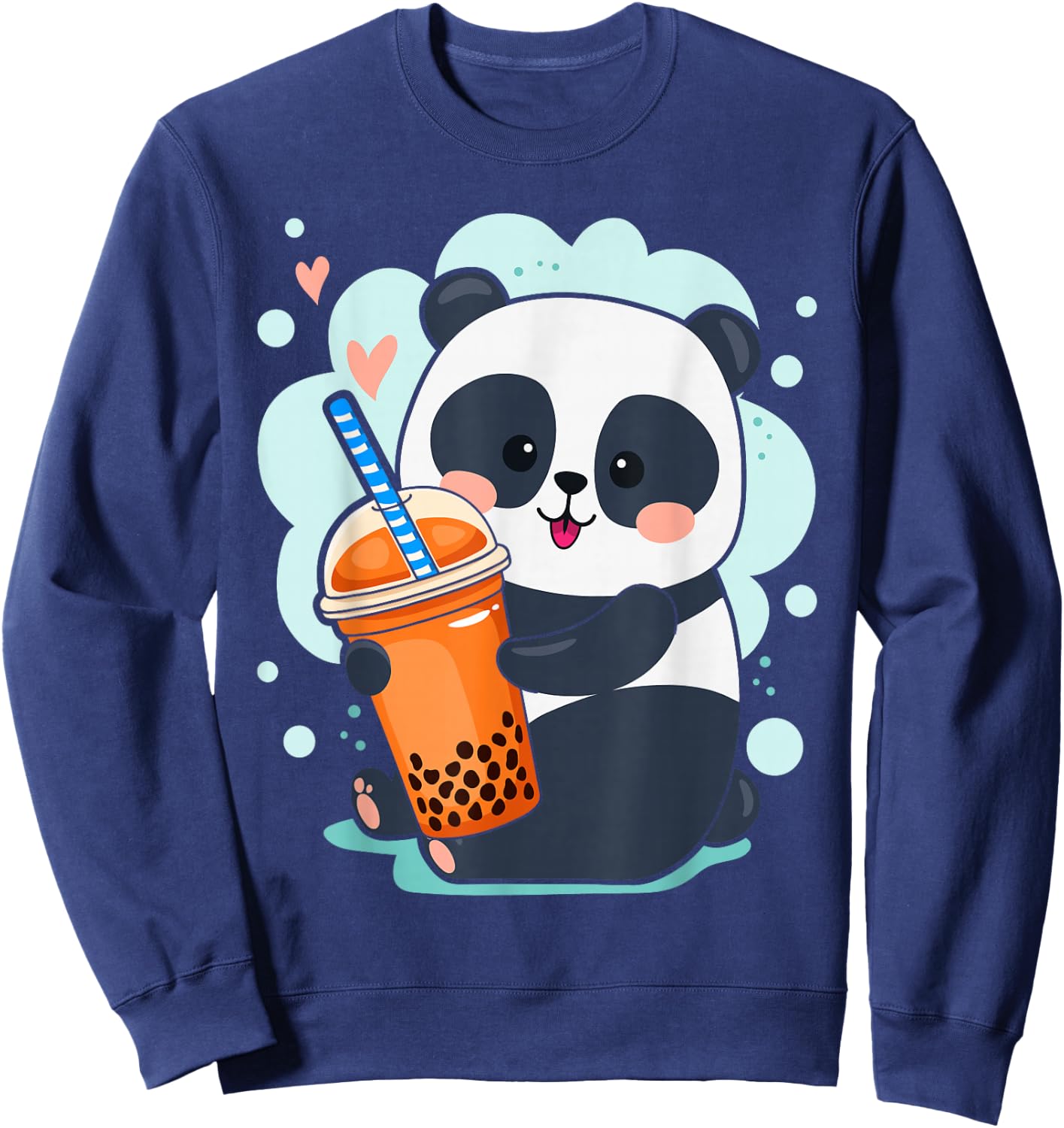 Kawaii Panda Anime Boba Drink Bubble Tea Tapioca Small Sweatshirt - Sweatshirt | Navy
