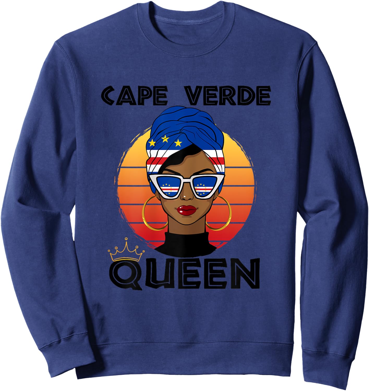 Cabo Verdian Queen African Queen Cabo Verde Flag Cabo Verde , white, Female X-Small Sweatshirt - Sweatshirt | Navy