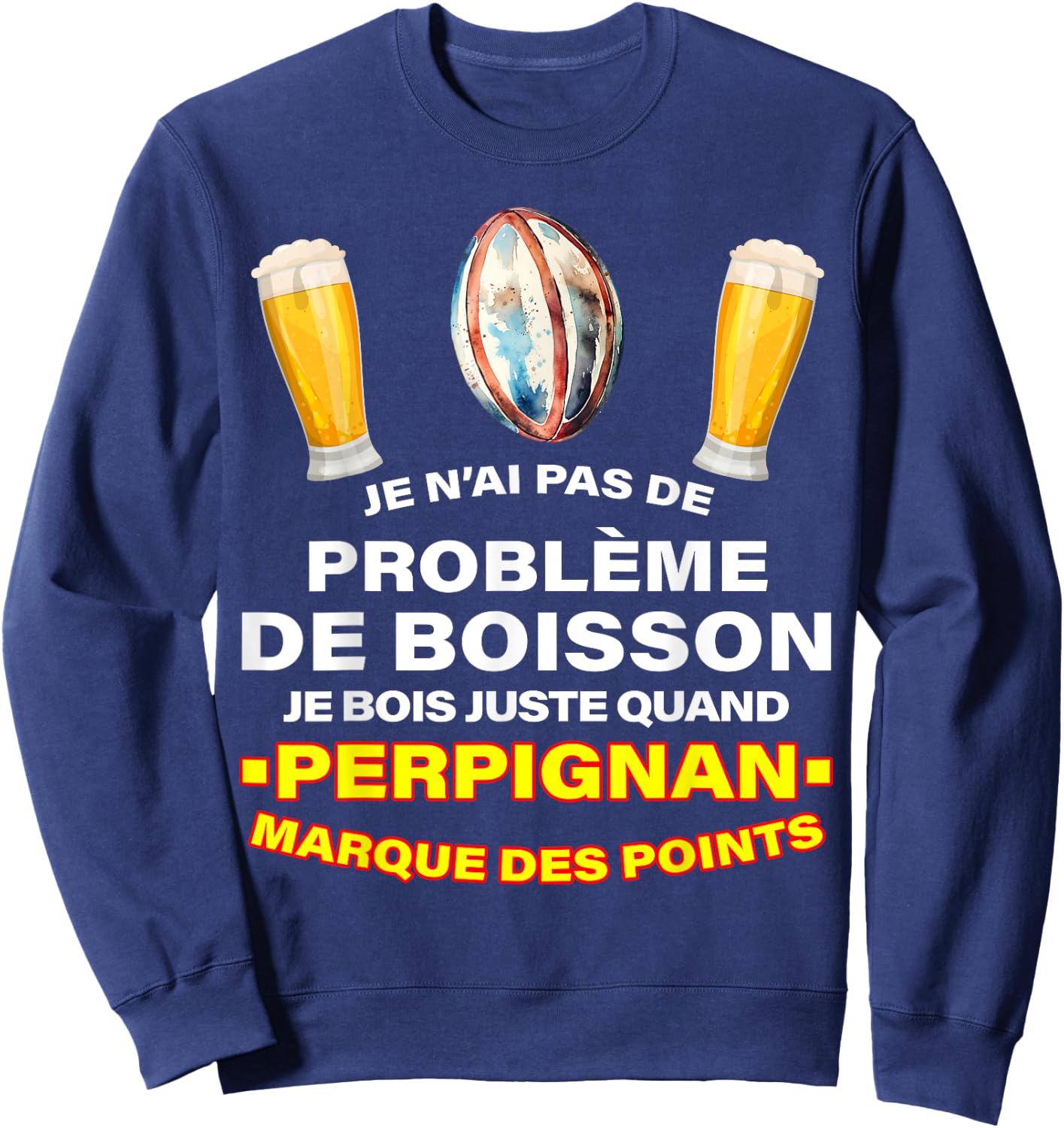 Rugby USAP Supporter Perpignan Essays And Aperitif Beer , Black, S Sweatshirt - Sweatshirt | Navy