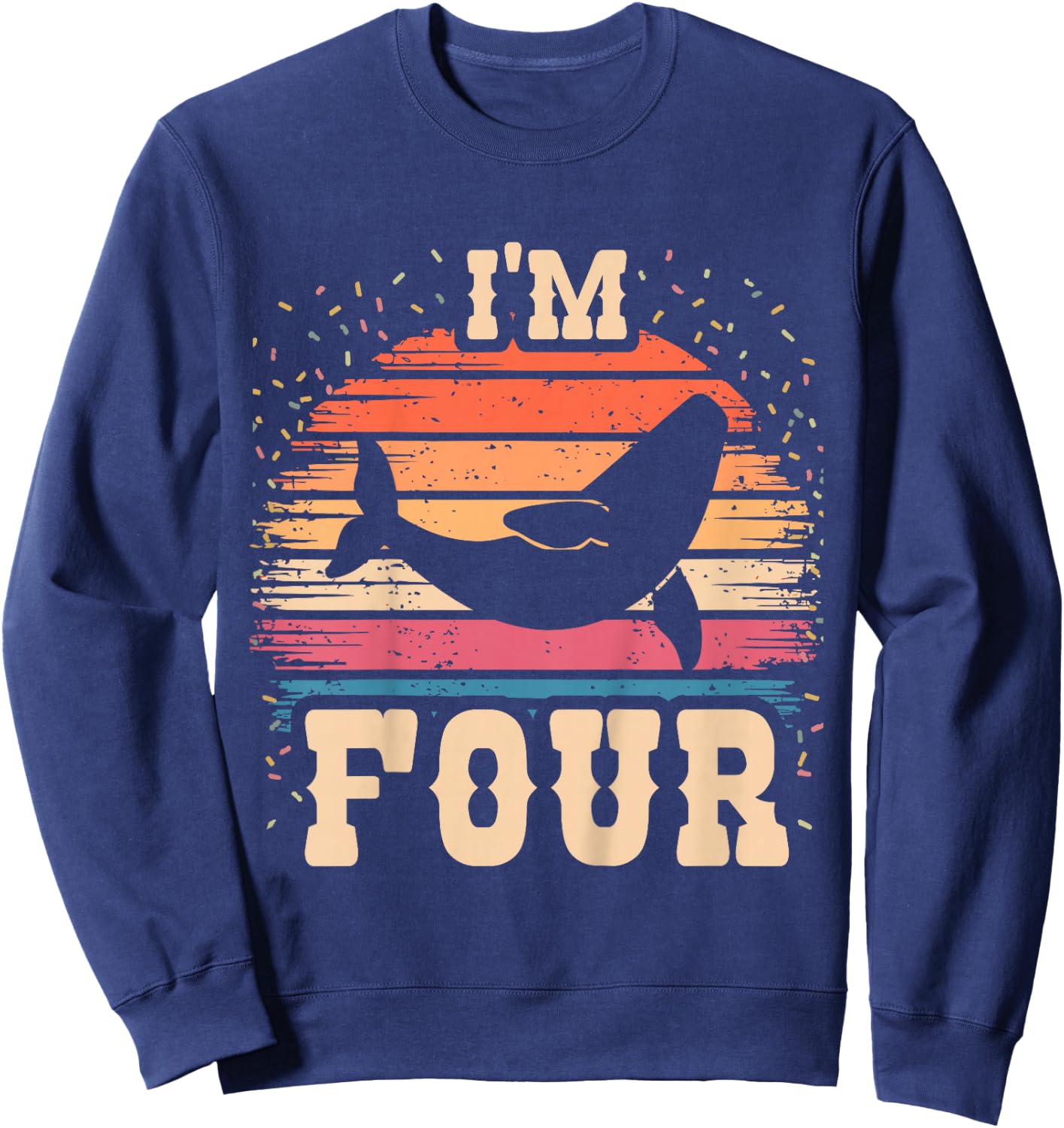 Kids Whale 4 Year Old Birthday Boy Girl 4th Whale Birthday Sweatshirt - Sweatshirt | Navy