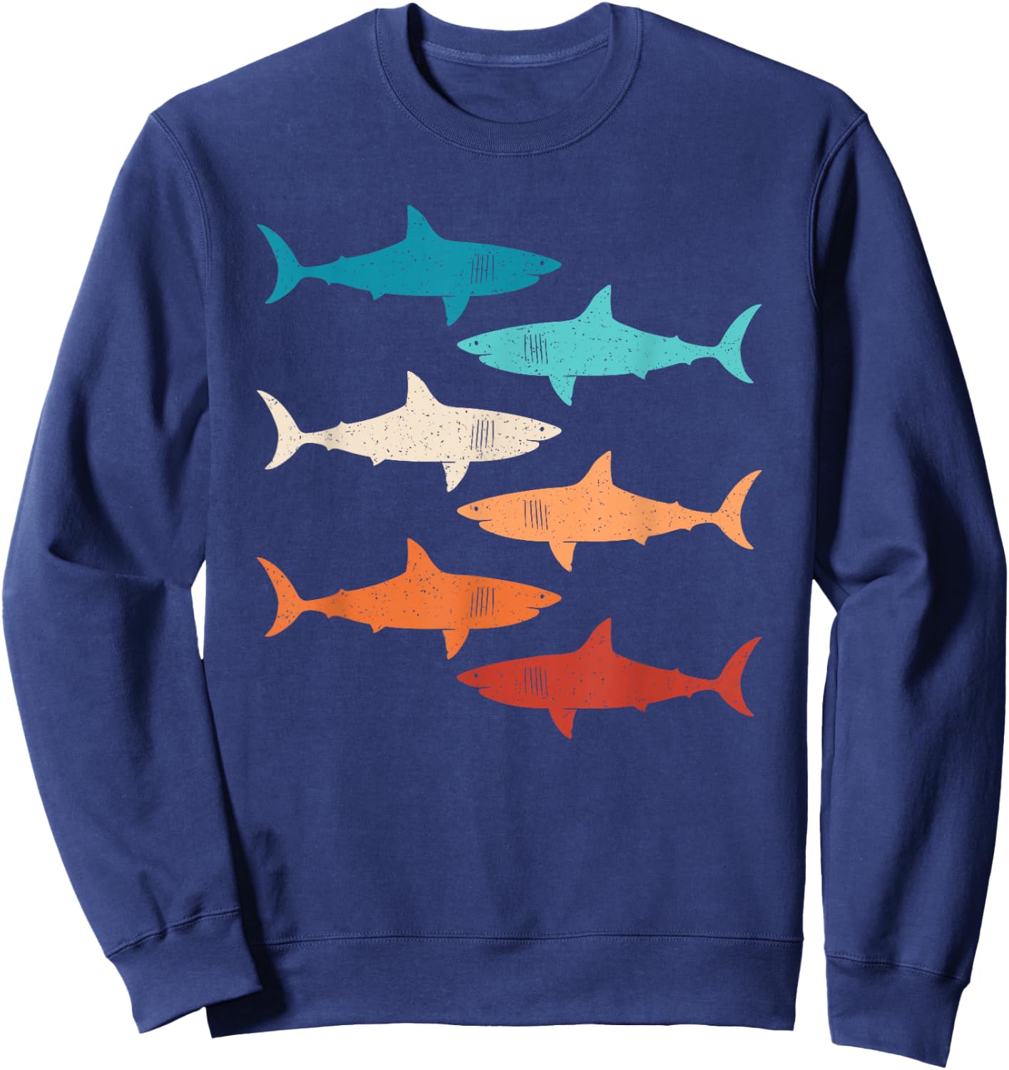 Retro Haifisch Hai Unterwasserlebewesen Ozean Damen Herren Sweatshirt - Sweatshirt | Navy