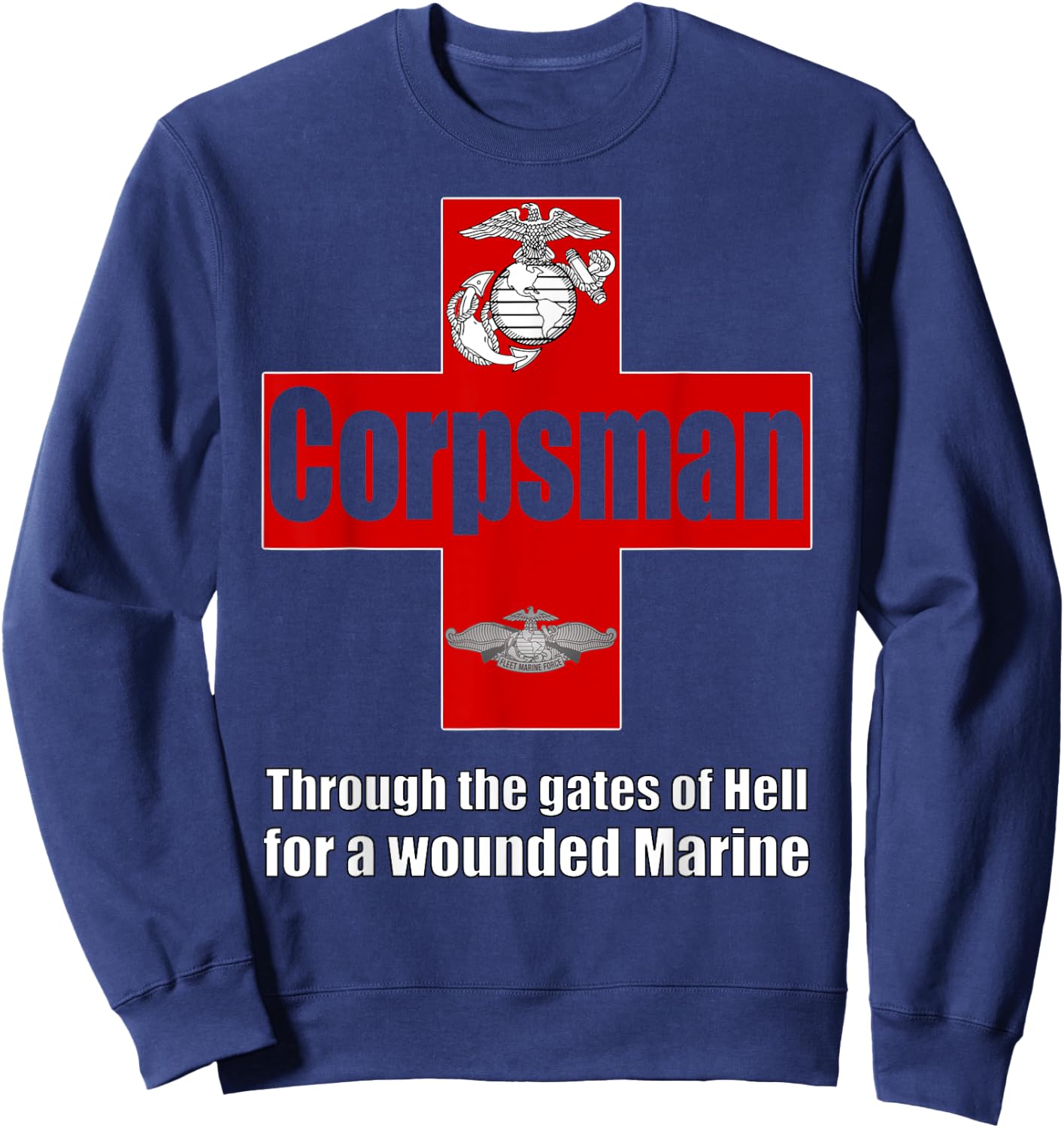 FMF 8404 Navy Corpsman T Shirt Eagle Globe Anchor Sweatshirt - Sweatshirt | Navy